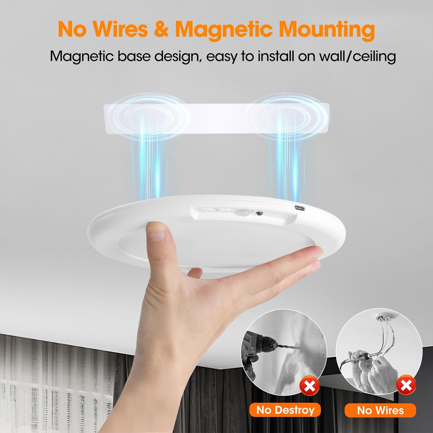 Gotopceed Rechargeable Motion Sensor Ceiling Light with Remote - Magnetic Wireless Ceiling Light Battery Powered for Closet Shower Stairs Shed Hallway ect - Image 2
