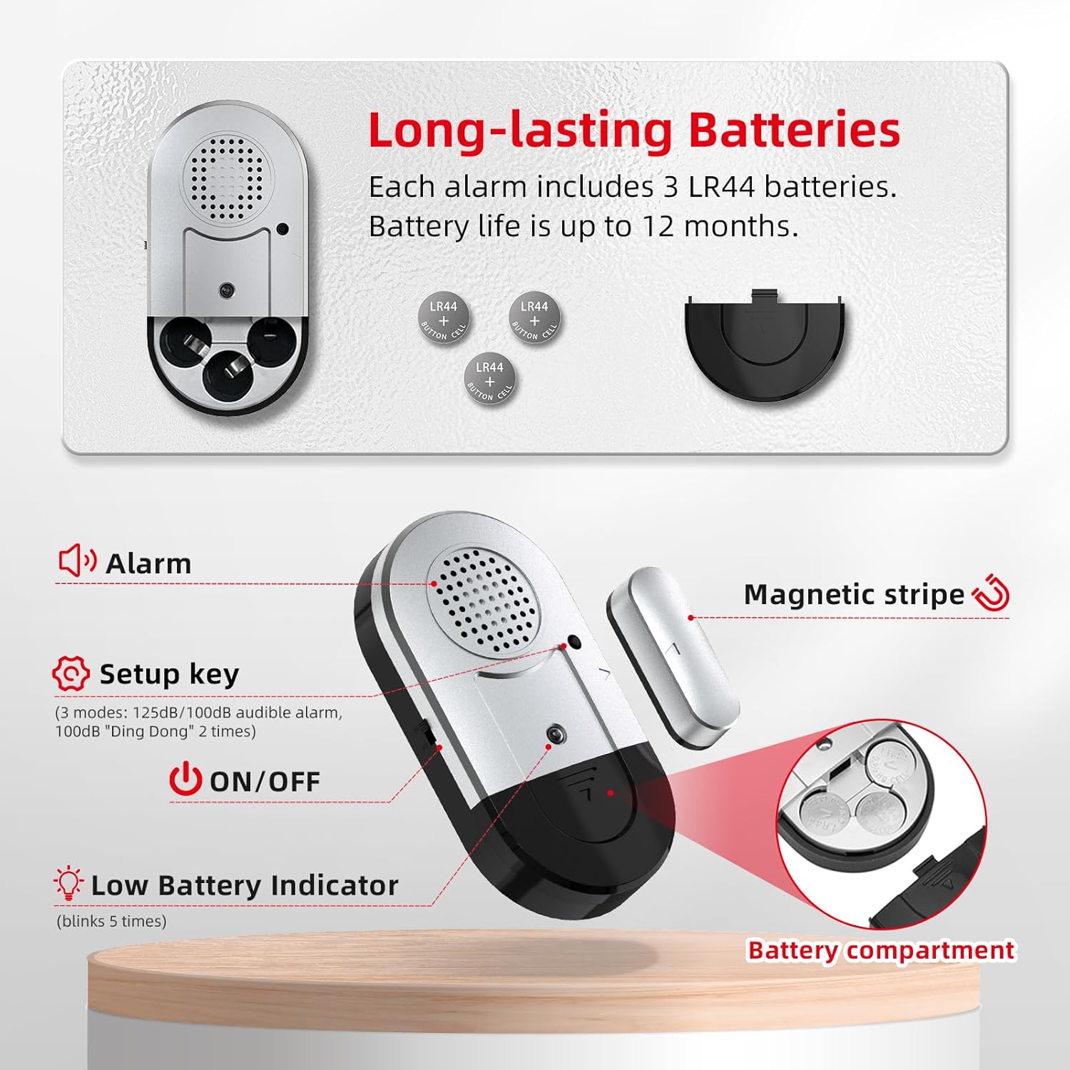 Sanjie Door Window Alarms - 5 Pack,125dB,Volume Control,Window Door Open Alarm Sensors for Kids Safety/Dementia/Pool,Wireless Sensors Keep Your Home Security,Easy to Install,Long Battery Life - Image 9