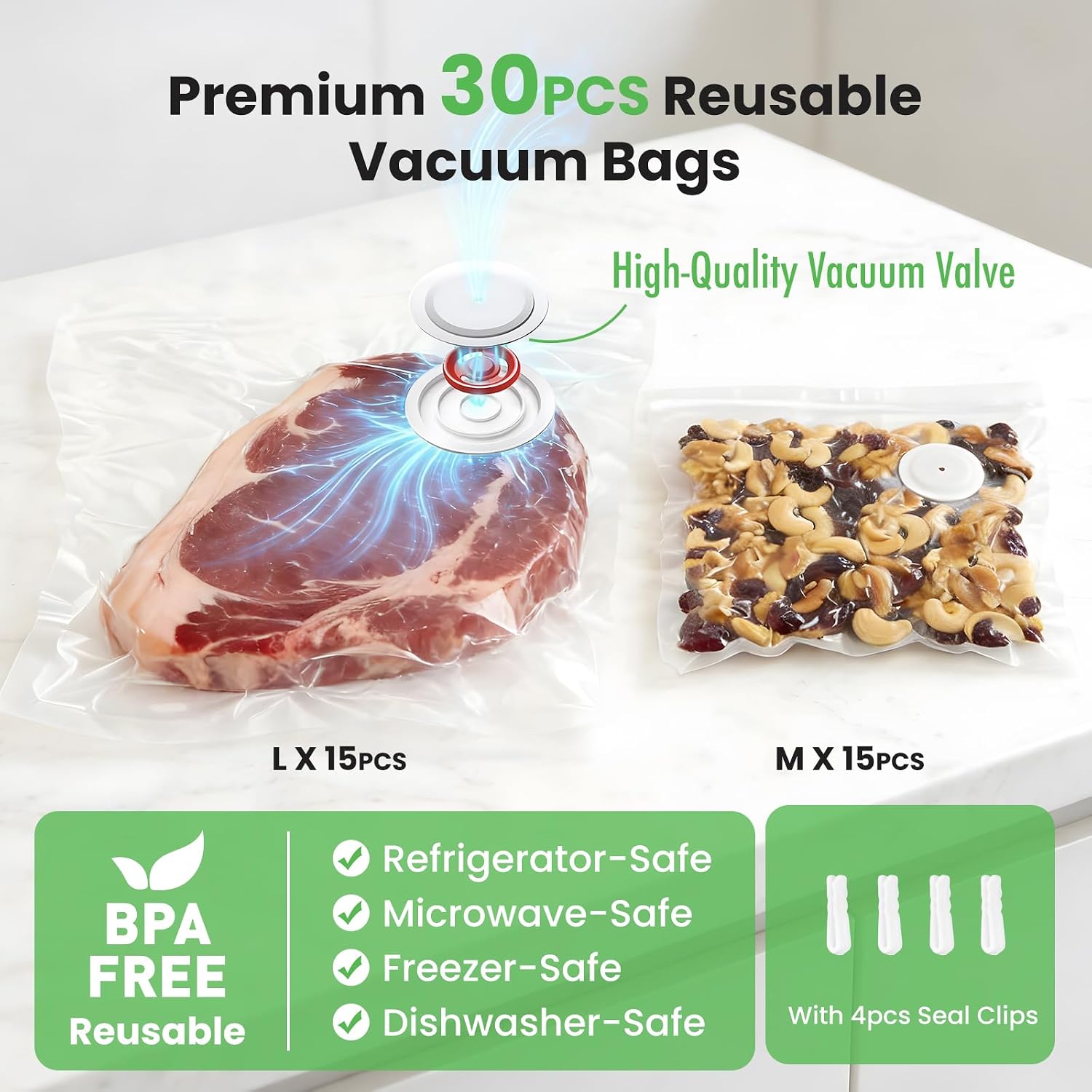 ROUUO Vacuum Sealer for Food Portable Food Sealer with 30 Reusable Bags, USB-C, Dry/Moist/Canister/Wine Mode – Long-Lasting Wireless Compact Vacuum Sealer for Travel, Camping, and Home Kitchen - Image 5