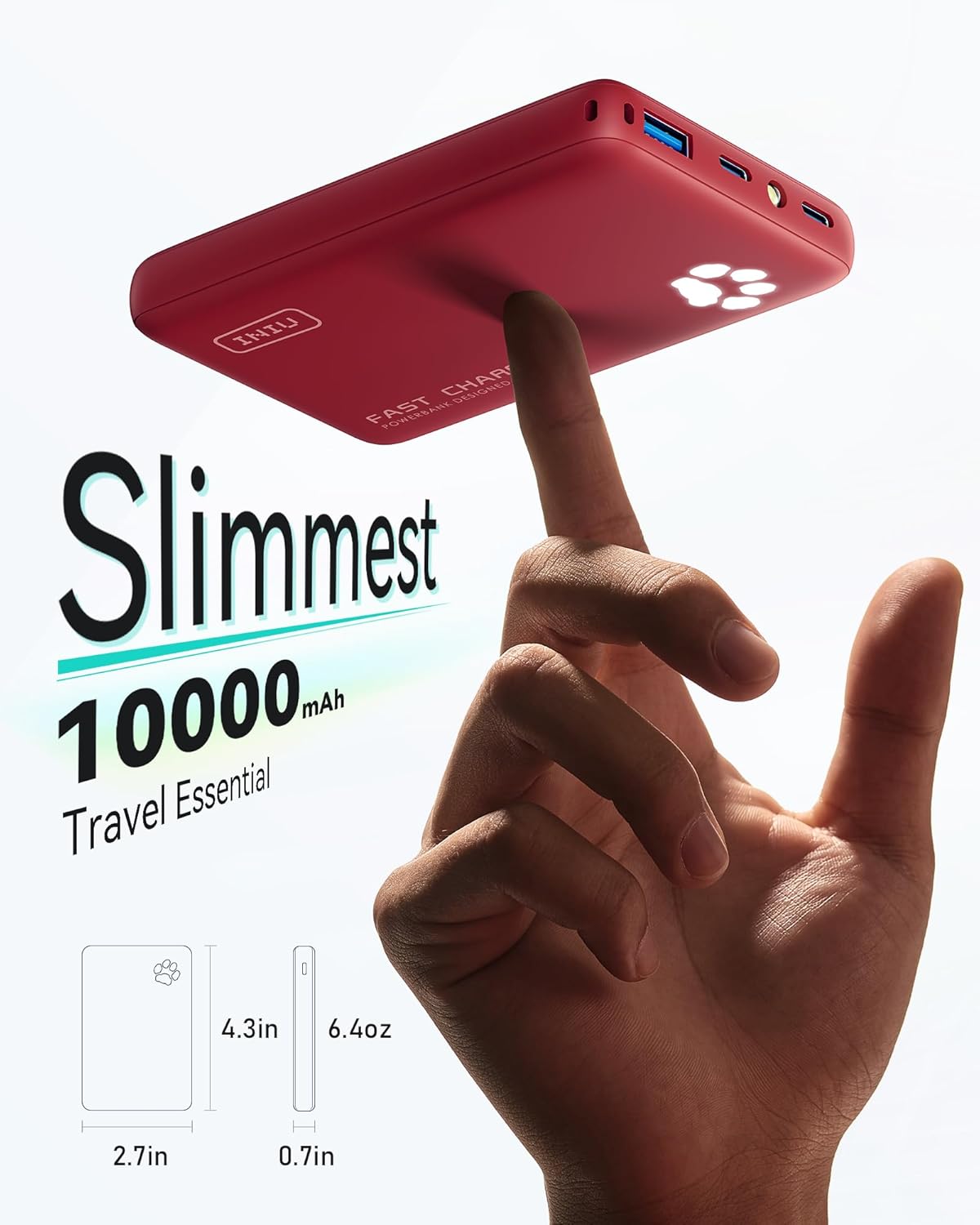INIU 45W Fast Charging Portable Charger, 40% Smaller 10000mAh with Detachable Cable, Flight-Safe Travel Power Bank, USB C External Phone Battery Pack for Long Flight, Vacation, Cruise, Teens, Red - Image 2