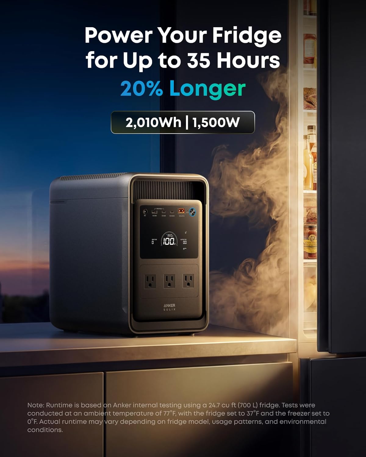 Anker SOLIX S2000 Portable Power Station with 200W Bifacial Solar Panel, 1,500W Solar Generator, Up to 35-Hour Fridge Backup, 2,010Wh LFP Battery for Home Backup, Power Outages, and Camping - Image 2
