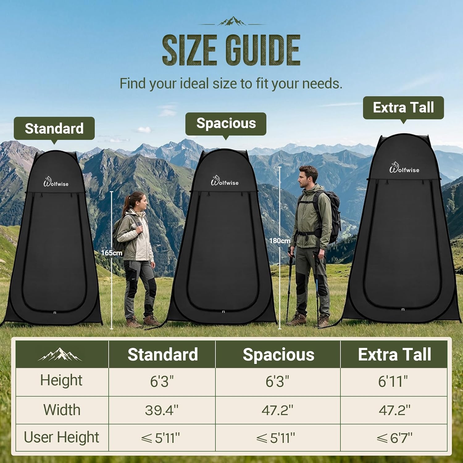 Wolfwise Pop Up Shower Tent for Camping Essentials, Portable Instant Changing Tent with Ventilation Window & Carry Bag, Privacy Dressing Room Bathroom Toilet for Beach & Outdoor, Standard, Black - Image 4