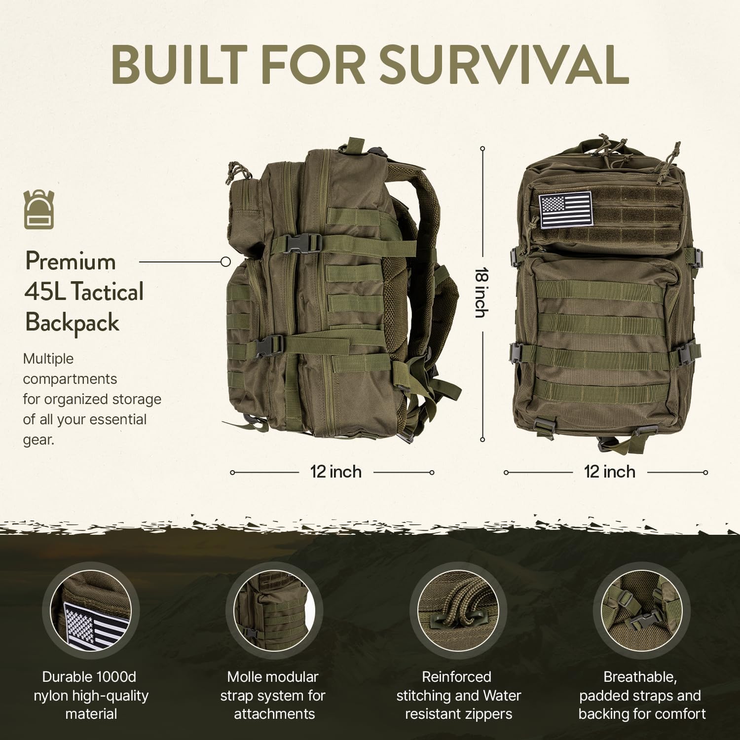 TacPreps 72 Hour Survival Kit, 45L Bug Out Bag with Emergency Food, Water Filter, First Aid Kit, Shelter and Survival Tools - Image 3