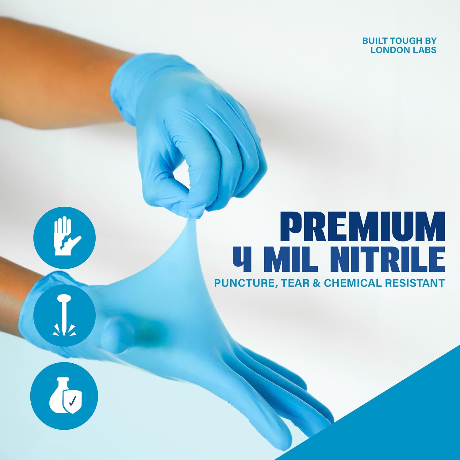 London Labs Synsafe 4 Mil - Blue Nitrile Exam Gloves –Disposable Latex Free & Powder Free – Extra Strong, Rubber Gloves - Image 2