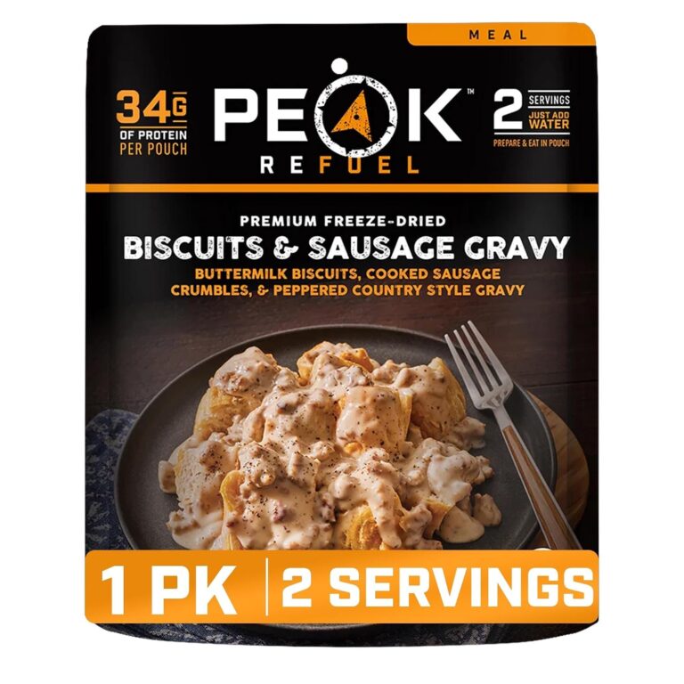 Peak Refuel Biscuits & Sausage Gravy | Freeze Dried Backpacking, Camping & Emergency Prep Food | 2 Servings Pouches