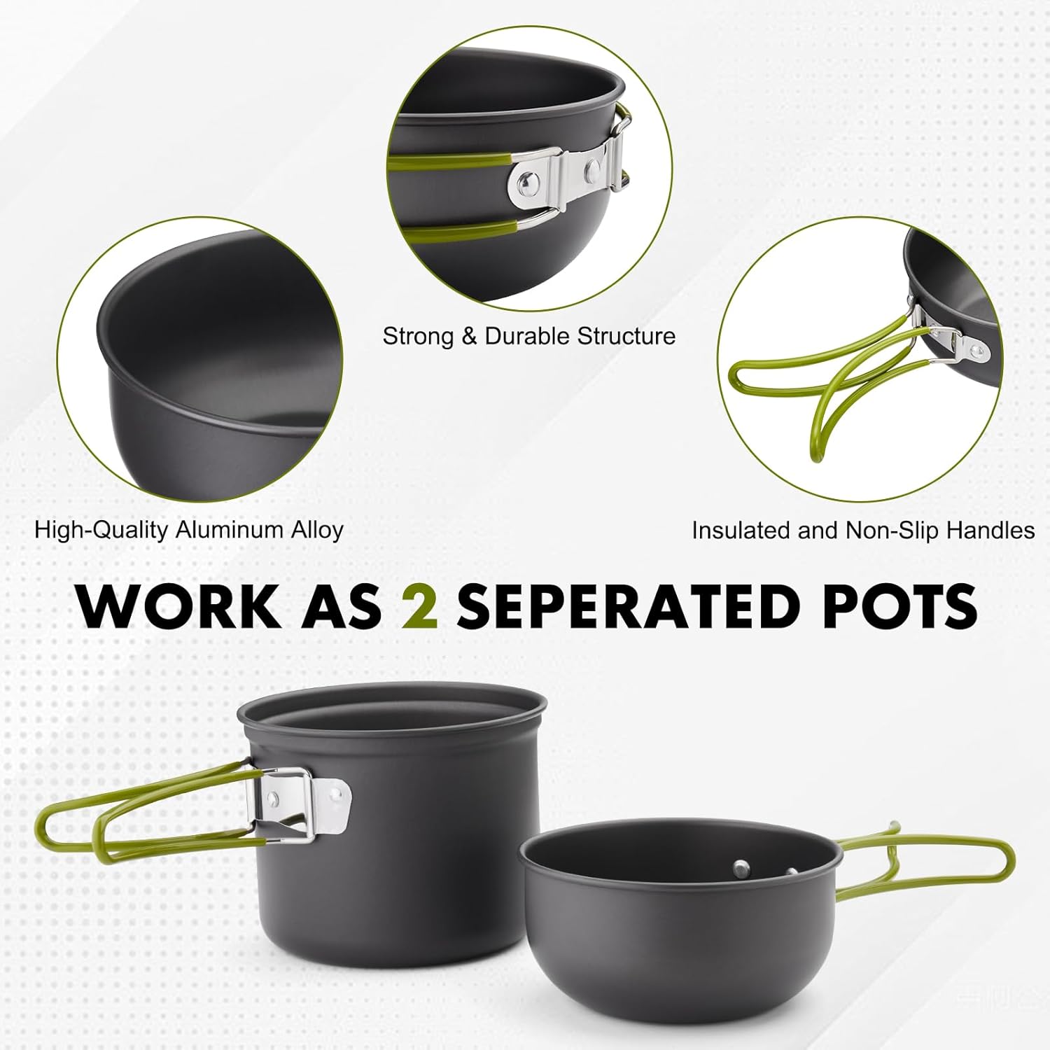 Camping Cookware Kit Backpacking, 0.33Gal Pots and 0.17Gal Pans Set,0.08Gal SUS304 Cup, Forks Knives Spoons for Hiking,Camping,Outdoor Cooking,Picnic,Solo Camping cookware - Image 3