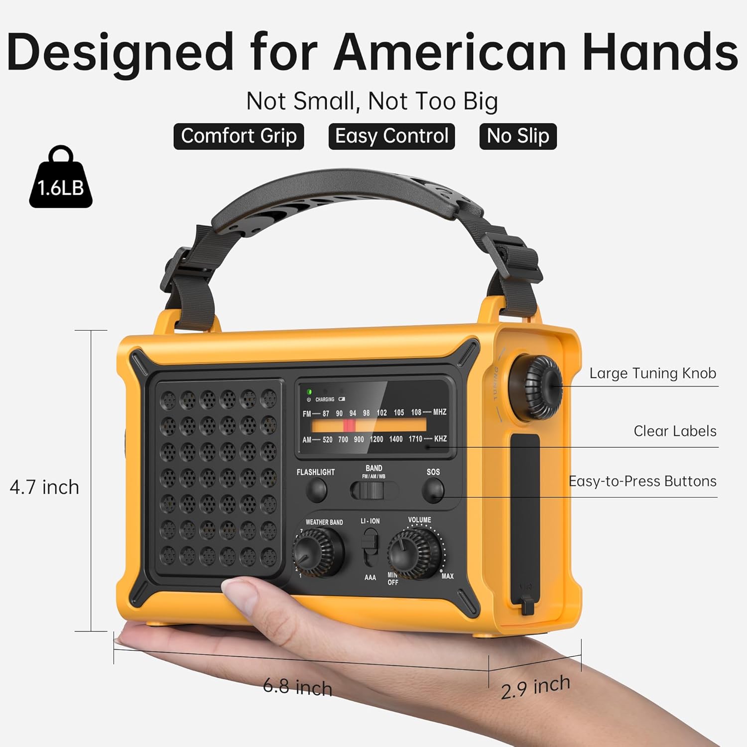 Weather Radios Portable AM FM NOAA Alert with Battery Backup 12000mAh 44400mWh, Fast Solar Power, Emergency Radio Hand Crank Flashlight, Reading Lamp SOS for Home Outdoor Camping - Image 9
