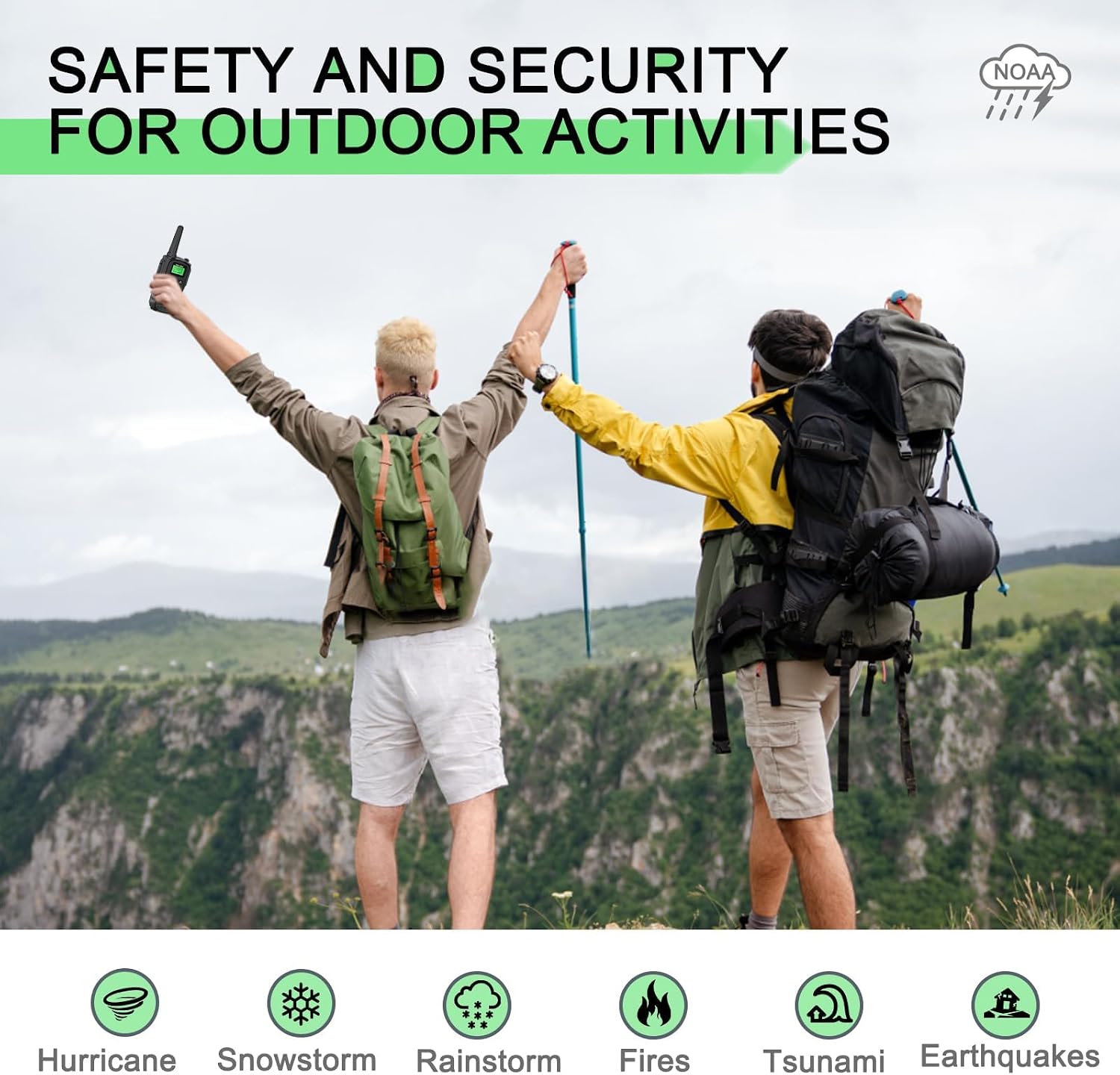 MaxTalker Walkie Talkies Long Range for Adult, MT10 Rechargeable Walkie Talkies FRS Two Way Radio, NOAA, 1200mAh Li-ion Battery USB-C Cable, LED Flashlight, VOX Walkie Talkie for Hiking Camping 2Pack - Image 5