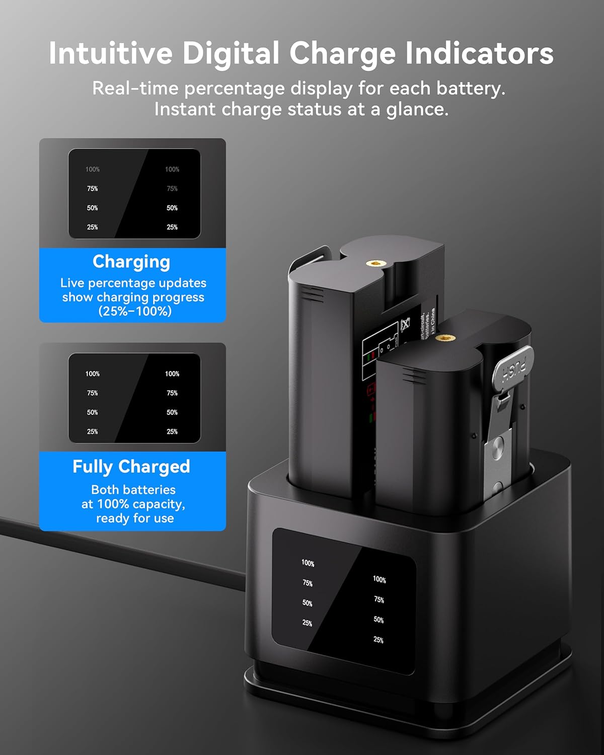 2 Pack 7200mAh Replacement for Ring Battery with LCD Charger, Type-C Port, Compatible with Ring Video Doorbell 2/3/3+/4, Spotlight Cam, Stick Up Cam - Image 3