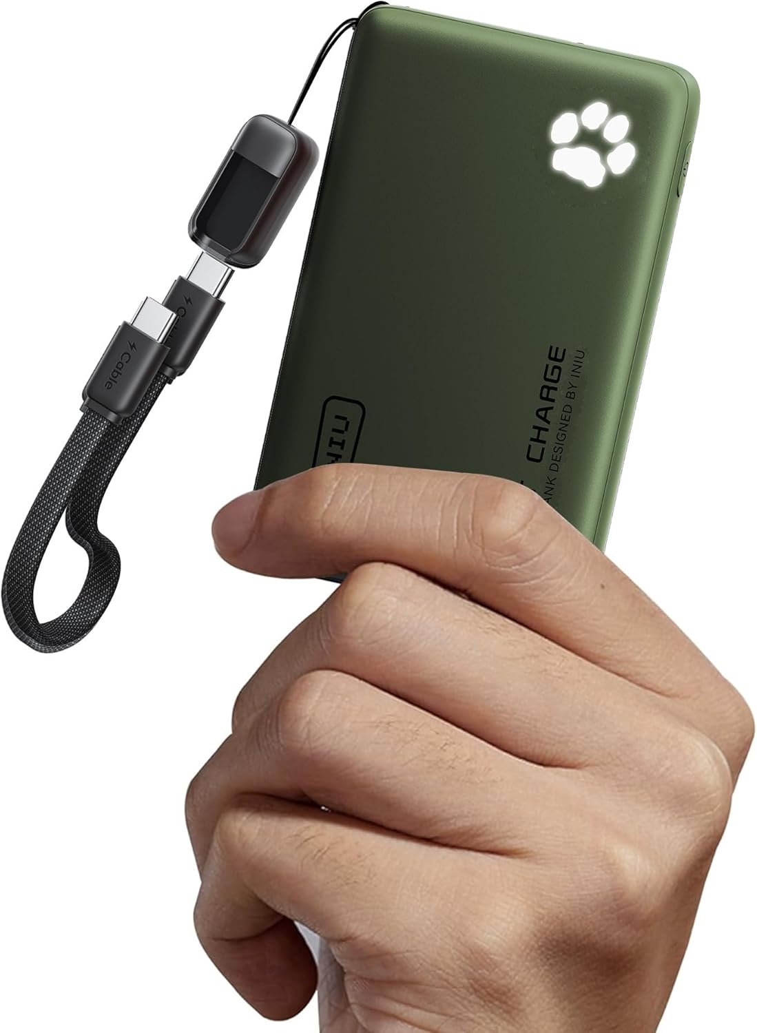 INIU 45W Fast Charging Portable Charger, 40% Smaller 10000mAh with Detachable Cable, Flight-Safe Travel Power Bank, USB C External Phone Battery Pack for Camping, ShortTrip, Travelers, Hikers, Green