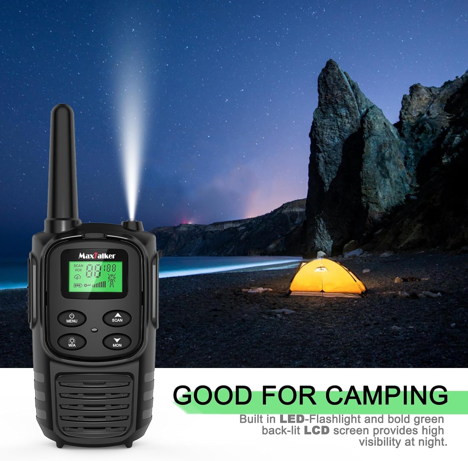 MaxTalker Walkie Talkies Long Range for Adult, MT10 Rechargeable Walkie Talkies FRS Two Way Radio, NOAA, 1200mAh Li-ion Battery USB-C Cable, LED Flashlight, VOX Walkie Talkie for Hiking Camping 2Pack - Image 6