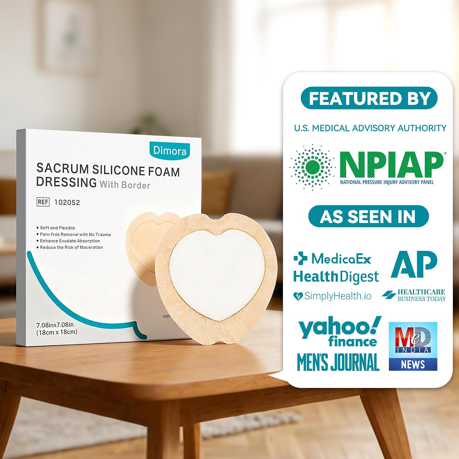Dimora Ag Silver Sacrum Foam Wound Dressing Bandages Silicone Adhesive Border 7"x7" Waterproof Sacral Pads Absorbent Breathable Bed Sore Pressure Dressing - Image 8