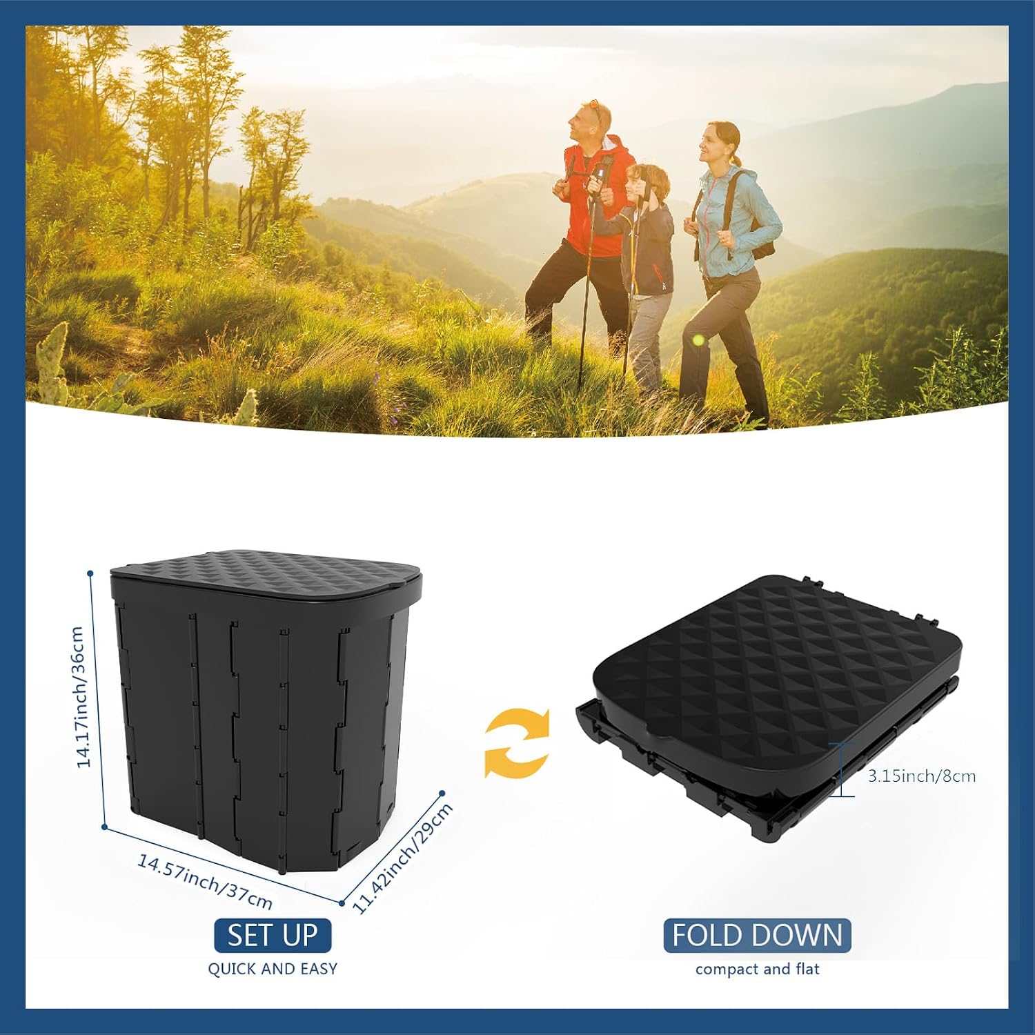 Hapoon XL Portable Folding Camping Toilet - Travel Potty for Adults, 12 Toilet Bags, 12 Pack Liquid Waste Gel, Black - Image 2