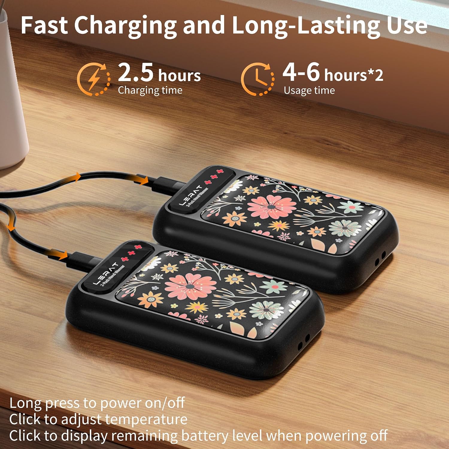 Lerat Hand Warmers Rechargeable, Electric Hand Warmers Reusable- Fast Heating Hand Warmer with 3 Heat Settings, Portable Hand Warmers Gifts for Women, Great for Hunting Camping Hiking - Image 7