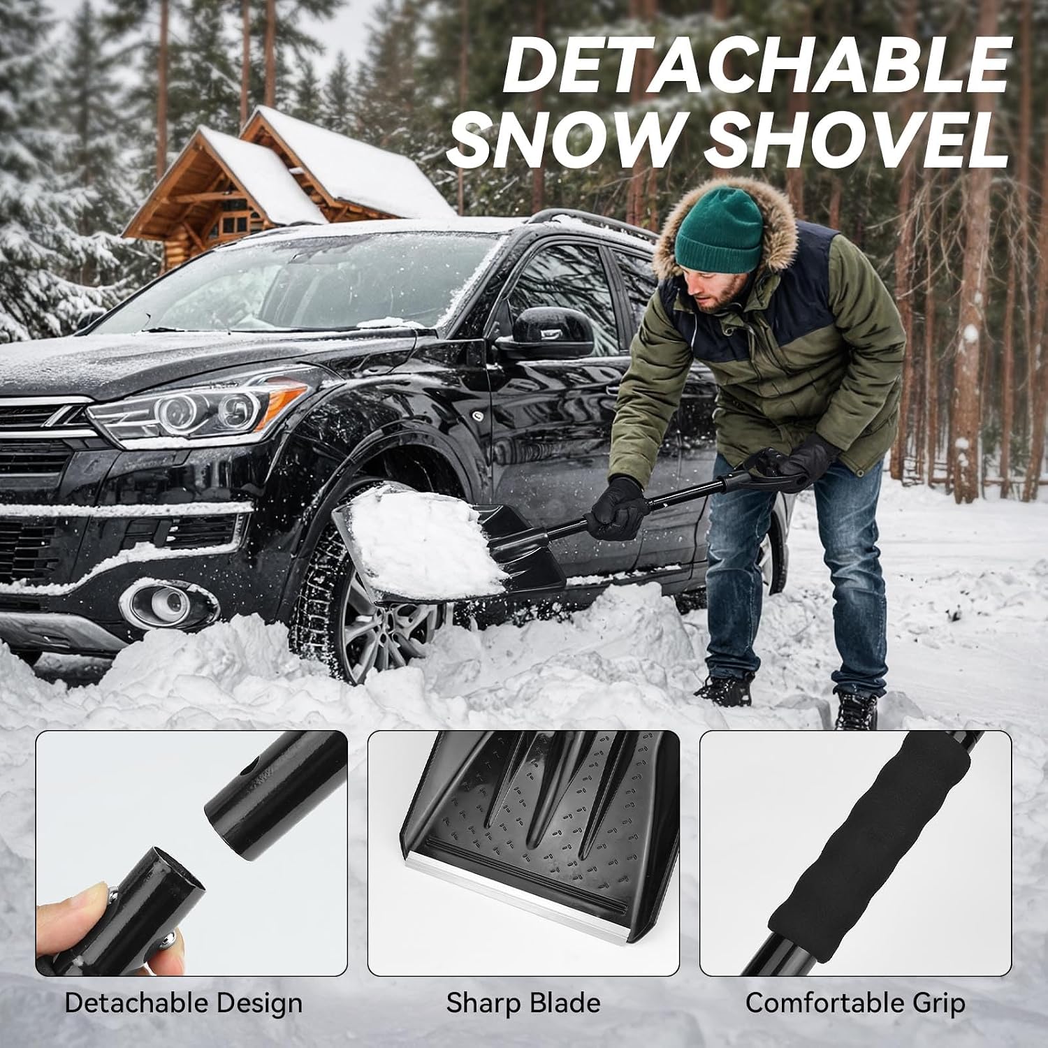 VCANENERGY Car Emergency Kit with Jumper Cable, First Aid Kit, Winter Travel Assistance with Detachable Snow Shovel, Safety Emergency Kit for Cars, Trucks - Image 4
