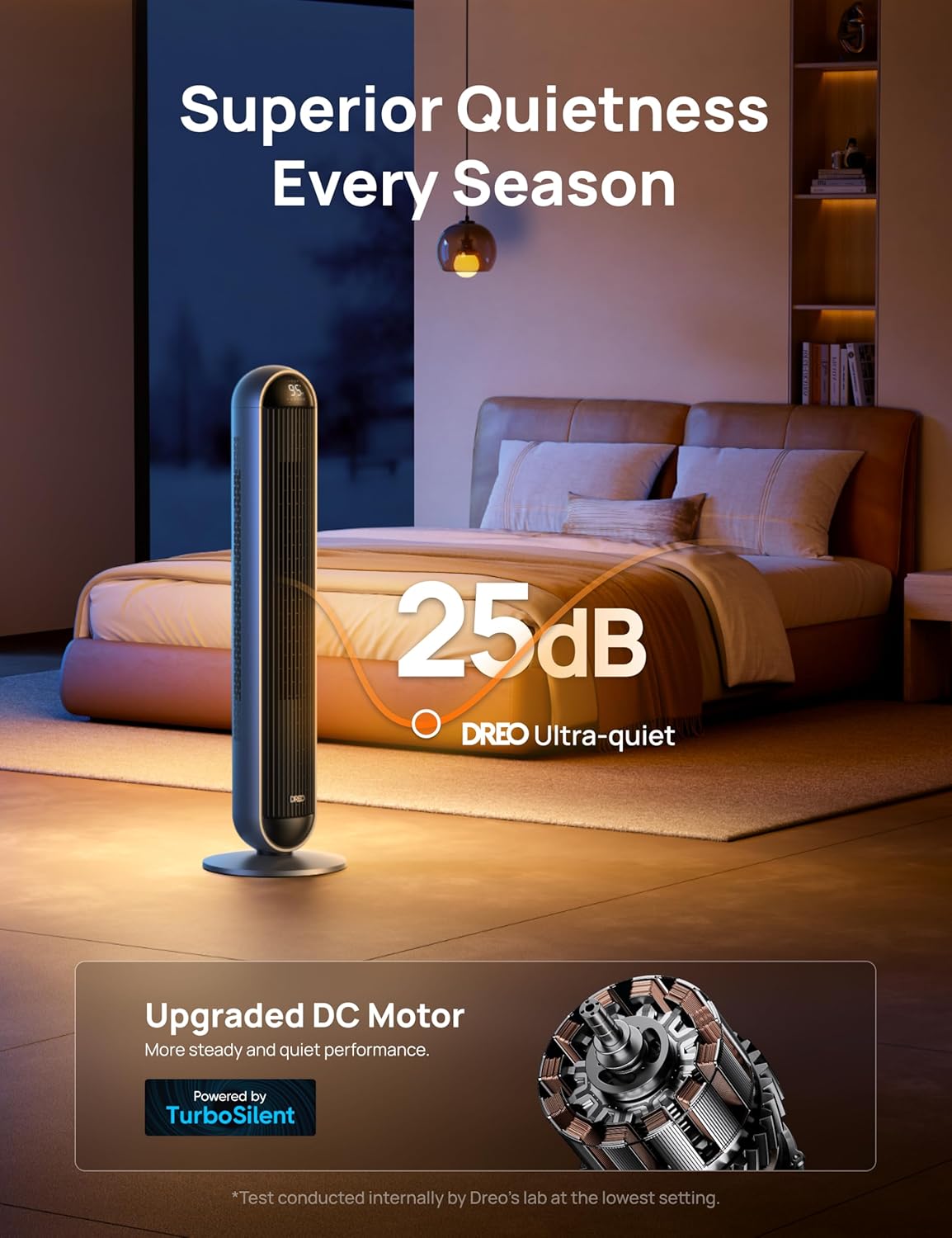DREO Tower Fan and Heater Combo, 29.2ft/s Standing Fans for Bedroom, 17 Levels, 6 Modes, 120° Oscillation, 42 Inch, 12H Timer, 25dB Quiet, with Remote, for Office, Large Room, Silver - Image 6
