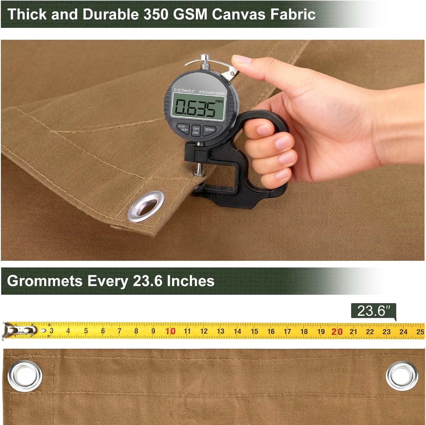 Canvas Tarp 10x12 Feet, 12 Oz Heavy Duty Water Resistant with Rustproof Grommets, UV Resistant, Multipurpose Outdoor Tarpaulin for Camping, Canopy, Woodpile, Trailer (Tan) - Image 3