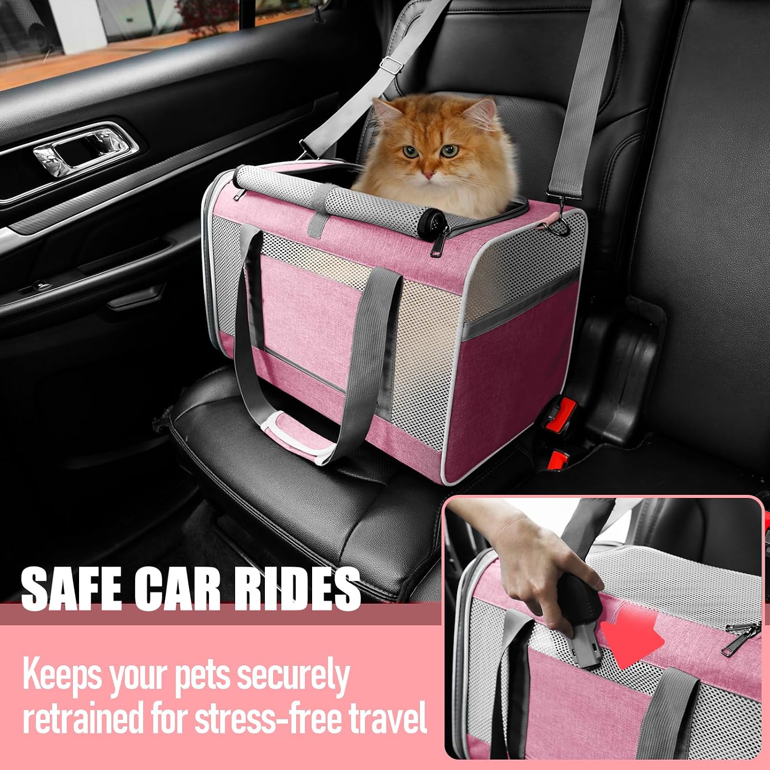 GAPZER Cat Carrier 20lbs Top Open/Soft Sided Small Pet Dog Travel Carrying Crate/Collapsible Puppy Transport Carry Bag/Sturdy Pet Cages Chihuahuas Mini Dog 10lbs Pink - Image 5