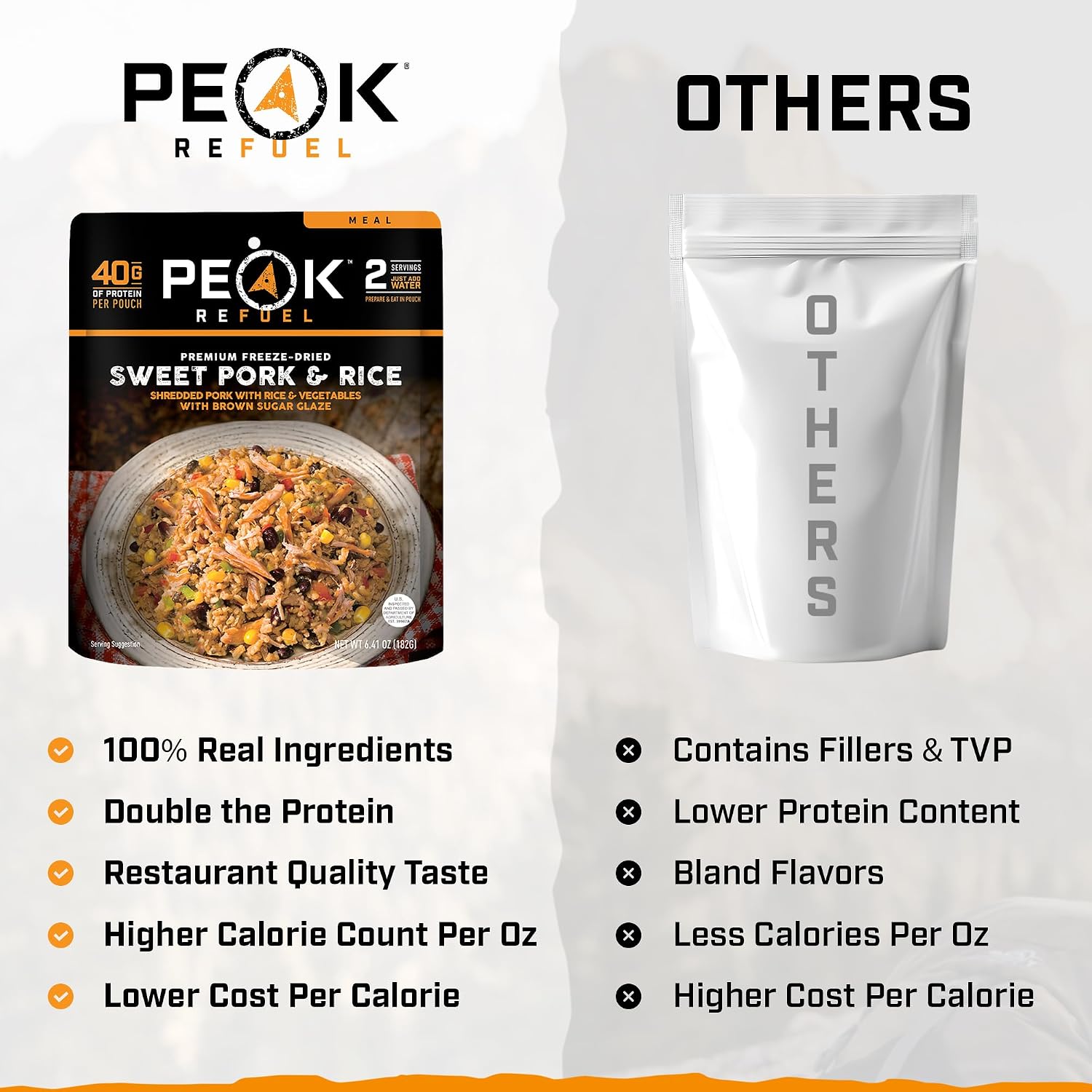 Peak Refuel Sweet Pork & Rice | Premium Freeze Dried Camping Food | Backpacking & Hiking MRE Meals | Just Add Water | 100% Real Meat | 40g of Protein | 2 Serving Pouch - Image 6