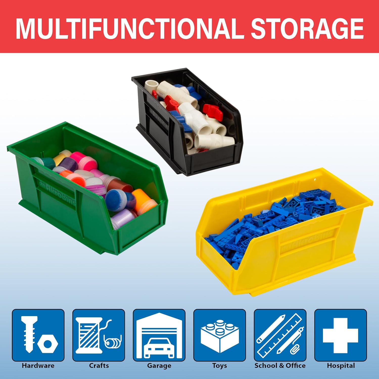 Akro-Mils 30230 AkroBins Plastic Storage Bins, Space-Saving Stackable Bins for Garage, Pantry, Craft Organization, 10.5 "L x 5.5 "W x 5"H, Blue, 12-Pack - Image 3