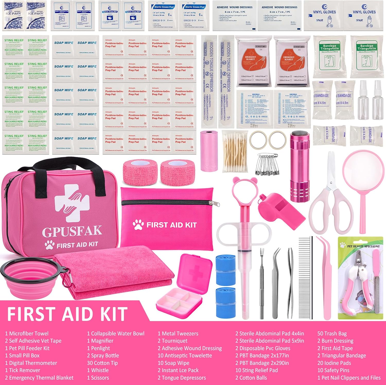 136pcs Dog First Aid Kit - Pet First Aid Kit for Dogs and Cats Pet First Aid Supplies for Car Traveling Home - Image 2