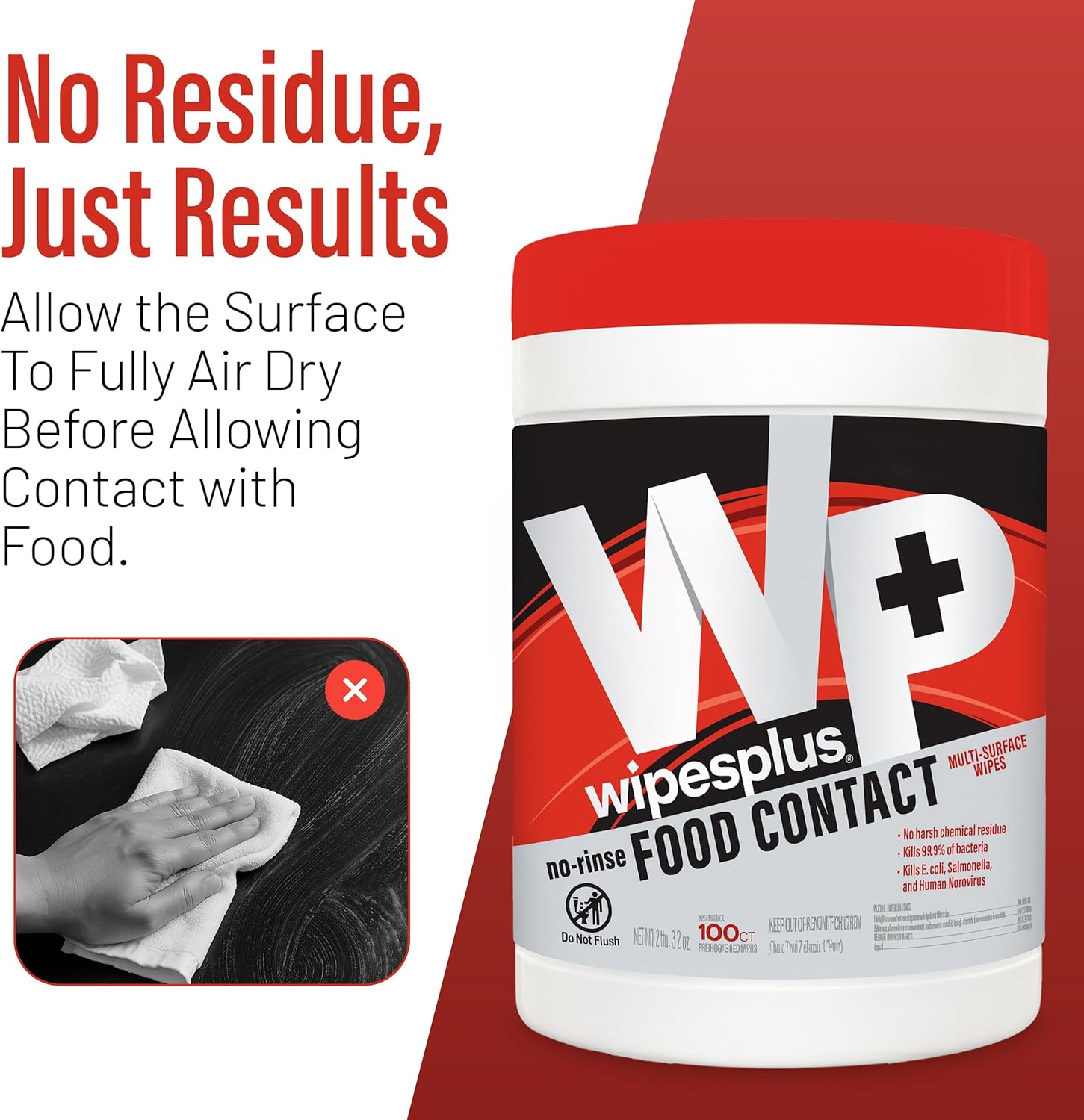 WIPESPLUS Cleaning Wipes All Purpose Food Contact - No Rinse, No Residue, Quick Dry Formula, Disinfecting Wipes For Restaurants, Foodservice, Schools - Canister, 100 Count - Image 7