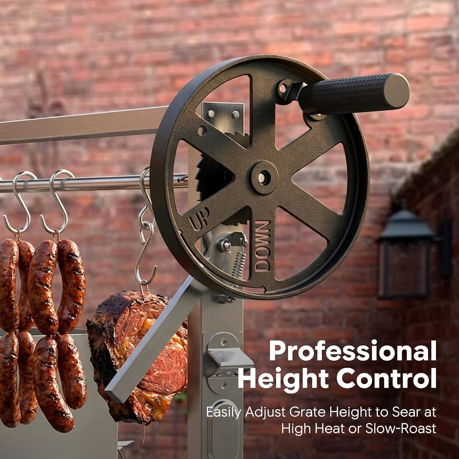 Brand-Man Santa Maria Grill Argentine with Brasero, Wood & Charcoal Parrilla Grilling Station BBQ, Height Adjustable V-Grate & Griddle, Authentic Asado Grill Cooking with Fire Brick, Skewers & S-Hooks - Image 3