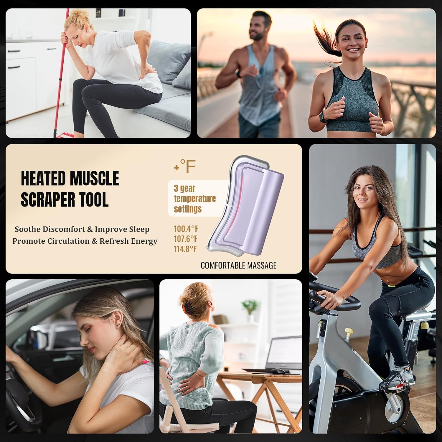 2026 New Upgrad Electric Muscle Scraper Tool for Full Body, Massage, Heated, Relaxation & Skincare, 4 Modes 3 Levels Multifunctional Gua Sha Tool Gifts for Family (Purple) - Image 3