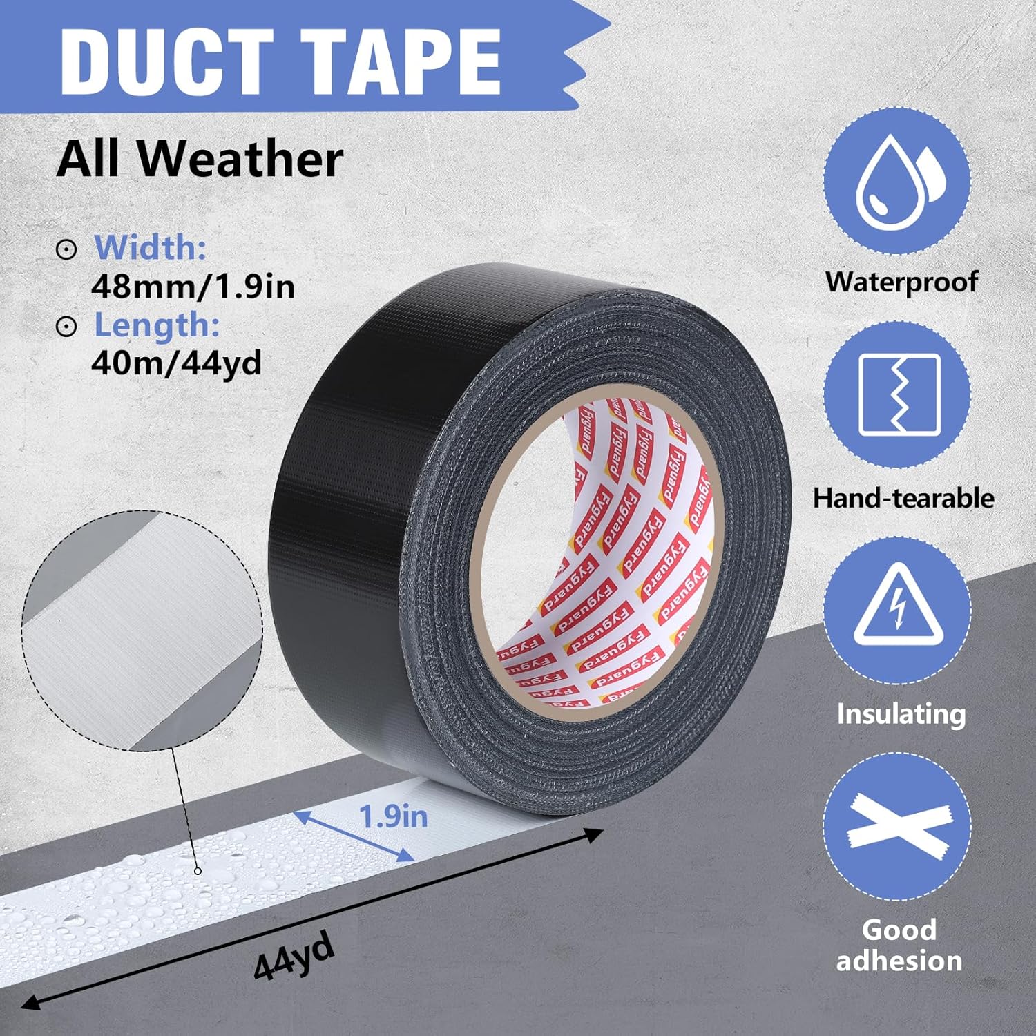 3 Pack Duct Tape 1.89In × 132Yd Total Heavy Duty Waterproof Tape, 8.26Mil All-Weather Adhesive Repair Duct Tape for Indoor Outdoor Repair Fixation Reinforcement Sealing(Black Silver White) - Image 2