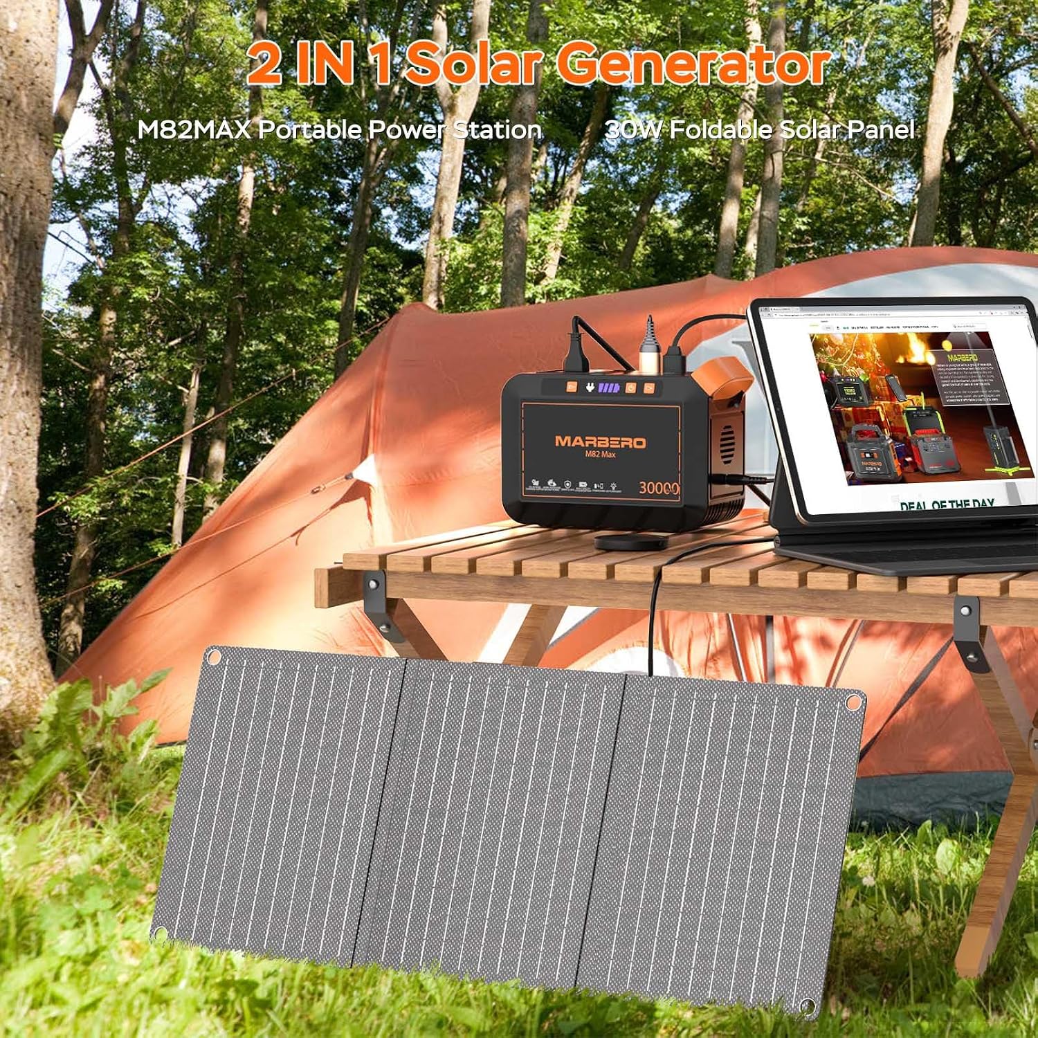 MARBERO Solar Generator 111Wh Portable Power Station with Solar Panel 30W Included Power Bank with AC Outlet 120W Surge for Home Outages Camping Outdoor Adventure Emergency - Image 5