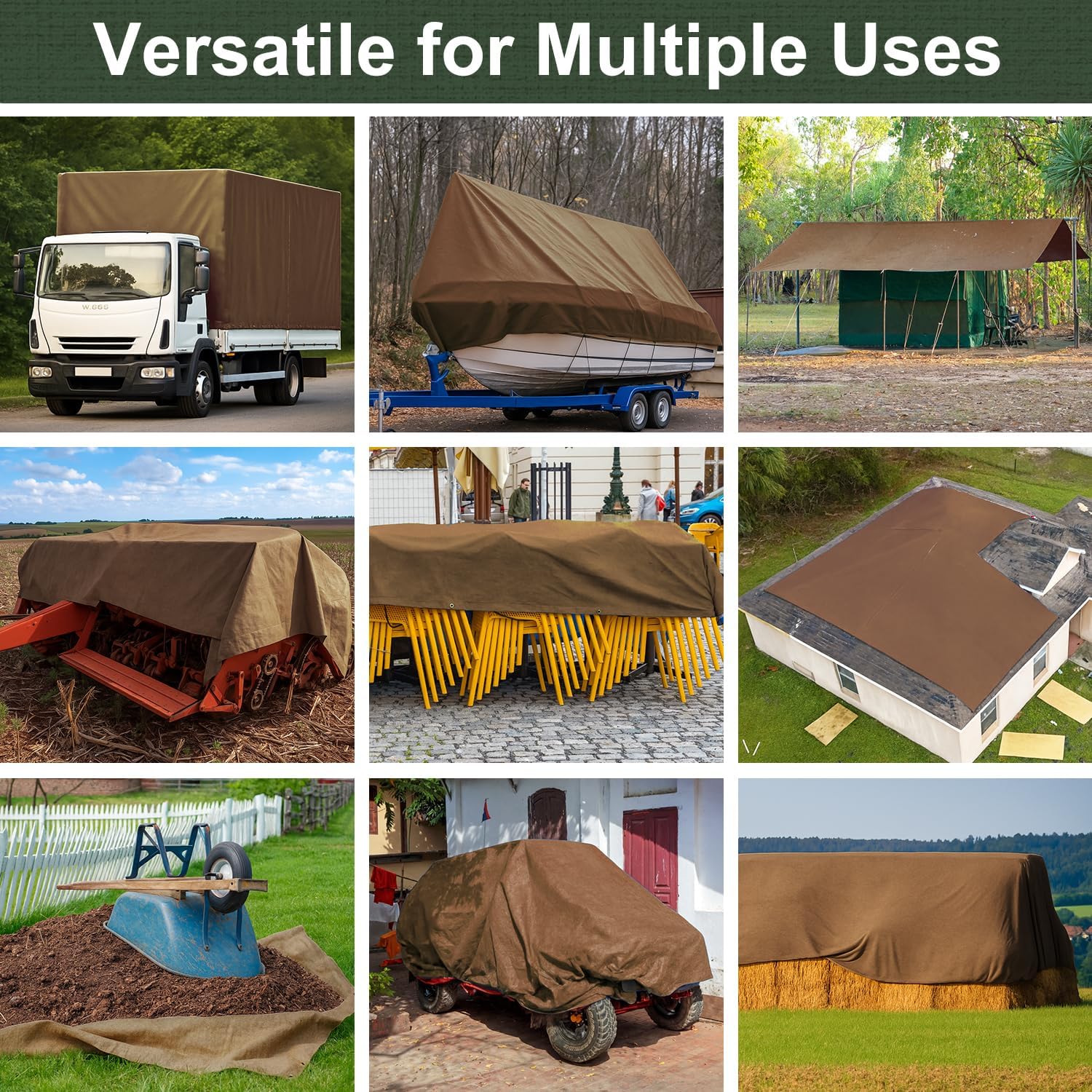 Canvas Tarp 10x12 Feet, 12 Oz Heavy Duty Water Resistant with Rustproof Grommets, UV Resistant, Multipurpose Outdoor Tarpaulin for Camping, Canopy, Woodpile, Trailer (Tan) - Image 7