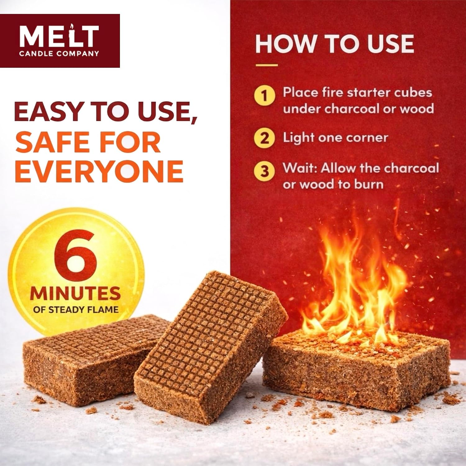 Fire Starter Squares, 160 pcs - Charcoal Fire Starters for Campfires, Grill, Outdoor Pit, Fireplace, Wood Stove, BBQ - Firestarter Sticks, Water Resistant & Odorless - Camping Accessories Essentials - Image 5