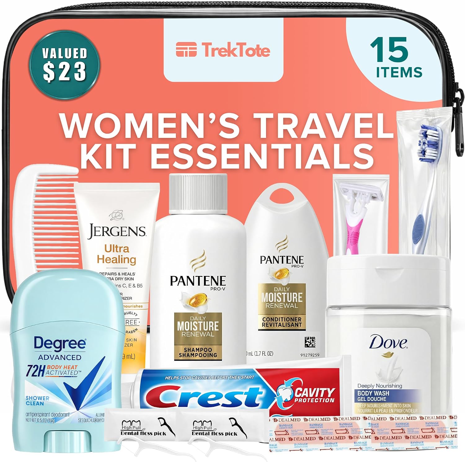 15 Piece Set Women’s Travel & Hygiene Kit with Clear Toiletry Bag, Personal Care Essentials, Single Kit or Bulk Case Packs, TSA Approved Toiletry Kit for Travel, Vacation, Everyday Essentials