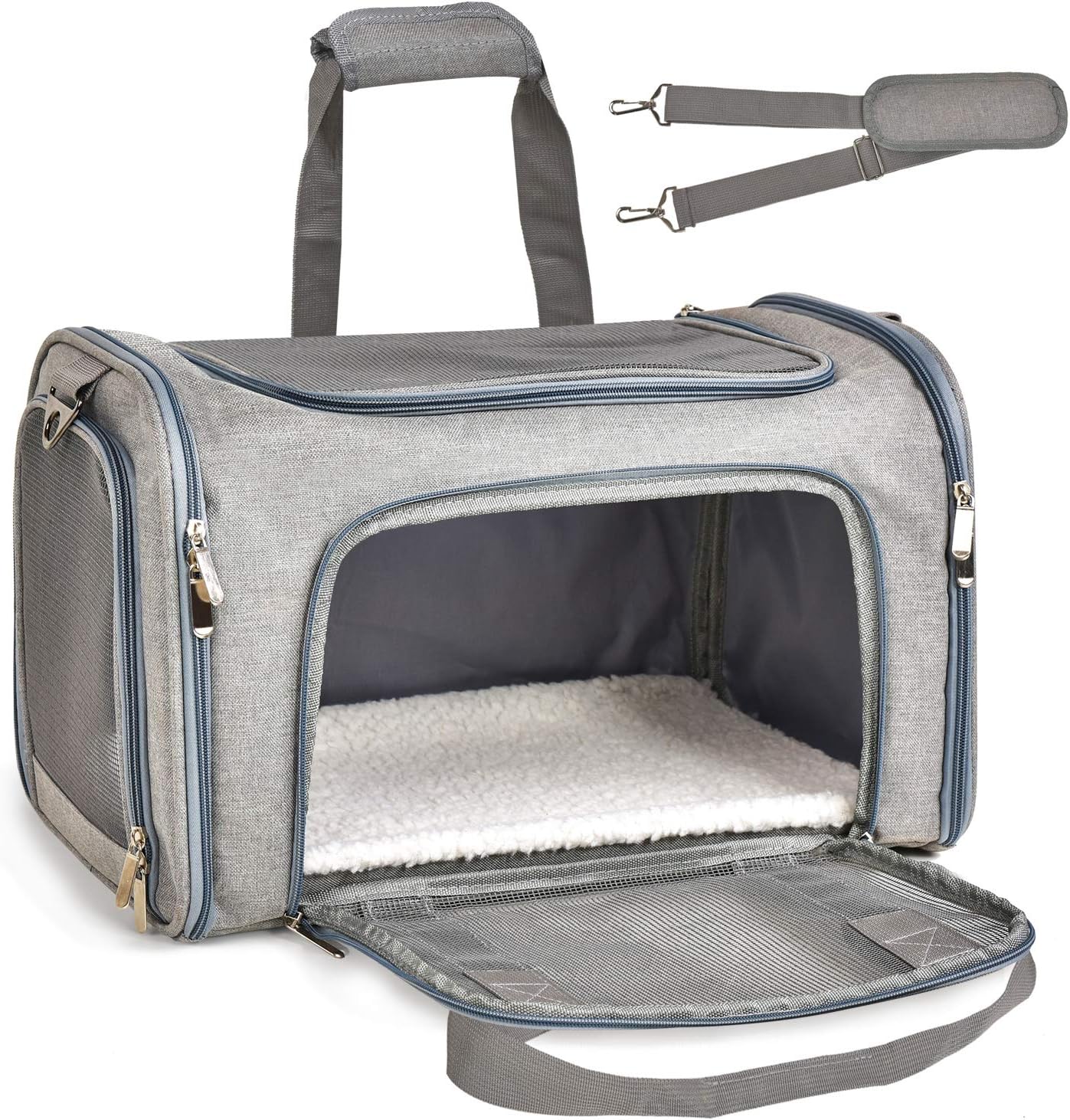 Henkelion Cat Carriers Dog Carrier Pet Carrier For Small / Medium Cats Dogs Puppies (Up To 15lbs), TSA Airline Approved Small Dog Carrier Soft Sided, Collapsible Waterproof Travel Puppy Carrier - Grey - Image 9