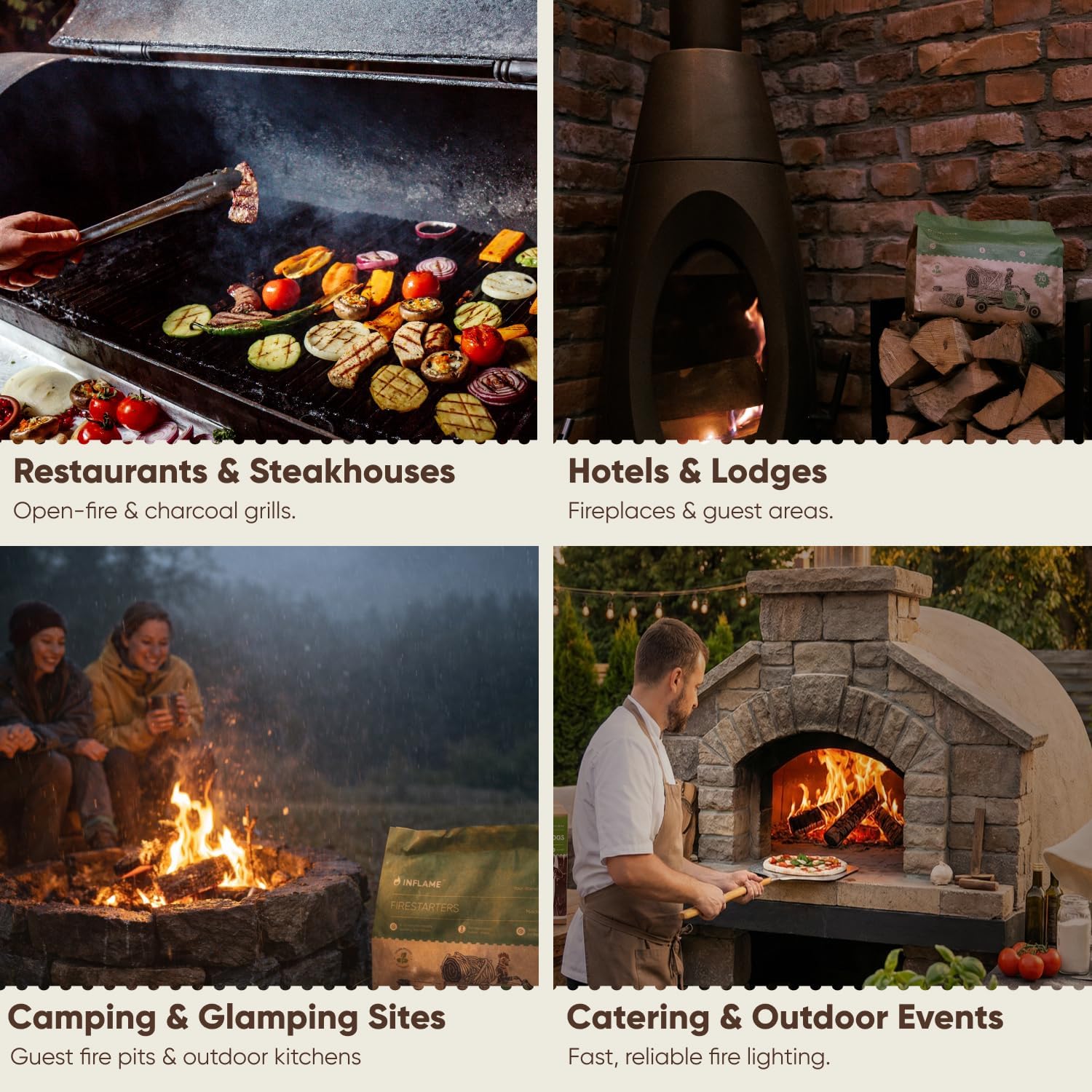 Inflame Fire Starters 300 pcs - Fire Starters for Campfires, Charcoal, Grill, BBQ, Fireplace, Chimney, Woodstove - Waterproof, Weather-Resistant - Natural Wood Starters - Image 4