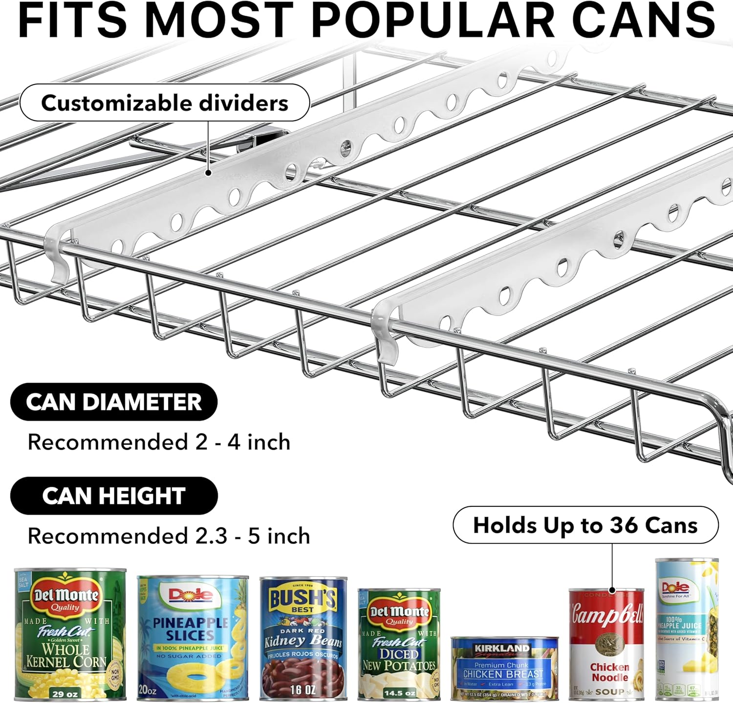 Simple Houseware Stackable Can Organizer Rack for Pantry/Cabinet – 11.5" D x 17" W x 13.75" H, Holds 36 Cans, 3-Tier Can Food Storage Dispenser, Chrome - Image 6