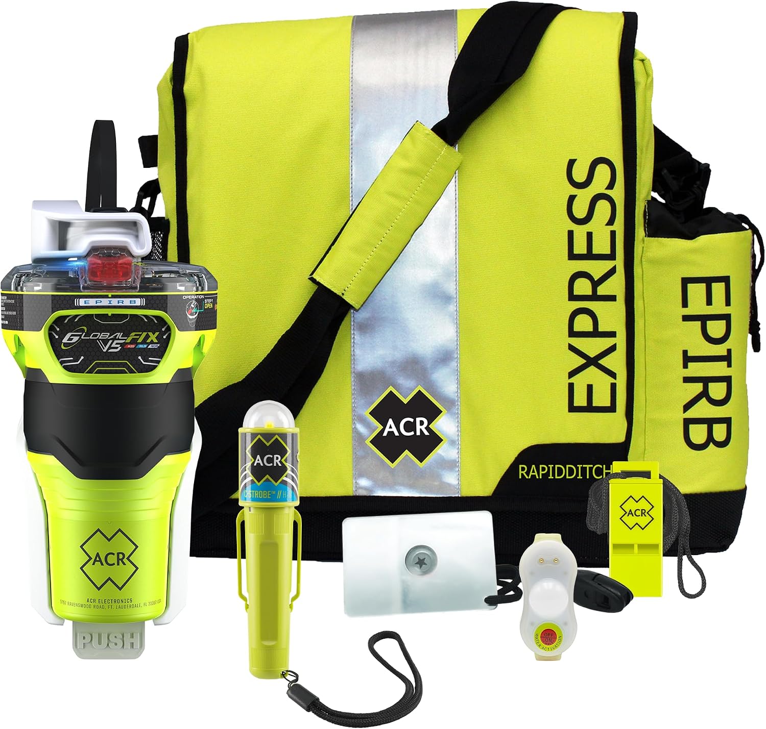 ACR GlobalFix V5 AIS EPIRB Survival Kit with Ditchbag and Signaling Gear – The Ultimate Safety Solution for Emergency situations, ensuring Reliable Distress signaling (Model 2338.1).