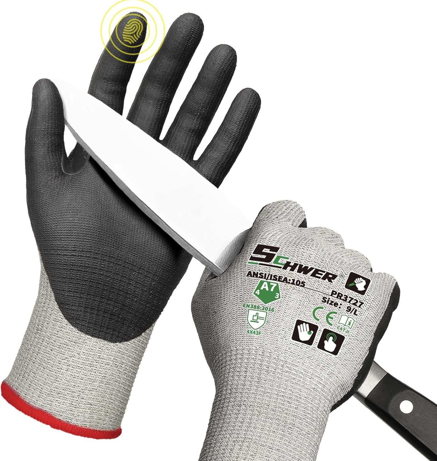 High Level Cut Resistant Work Gloves for High Risk Work, ANSI A7 Cutting Gloves with Reinforced Thumb, Used for WoodWorking, Construction, Non Slip, Durable, Breathable & Cool, L, 1 pair, PR3727
