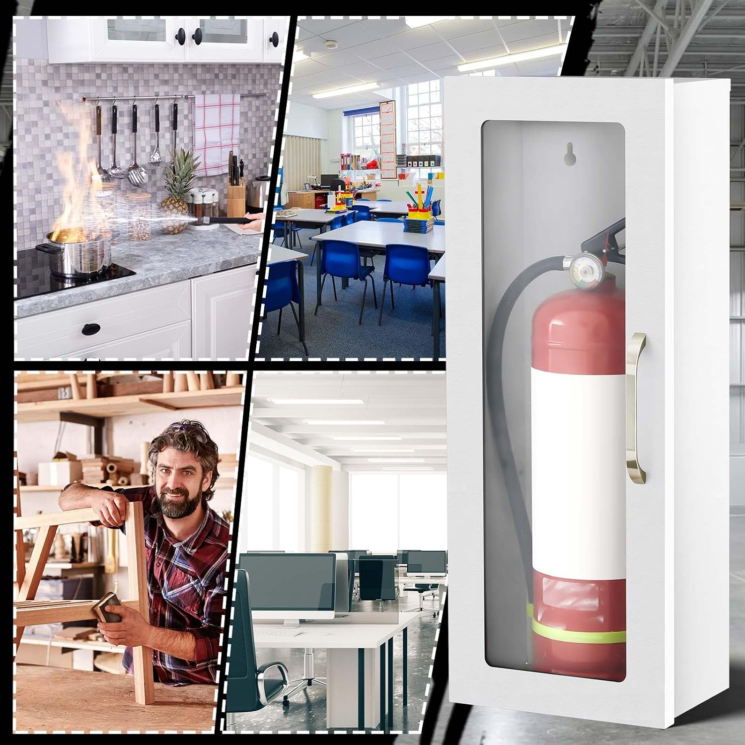 Zonon 1 Pcs 10lb Fire Extinguisher Cabinet Wall & Surface Mount 24-3/4 H x 10-1/4 W x 6-3/4 D 22 Gauge Steel Fire Extinguisher Box Case Extinguishers Holder with Handle for Indoor Outdoor (White) - Image 5