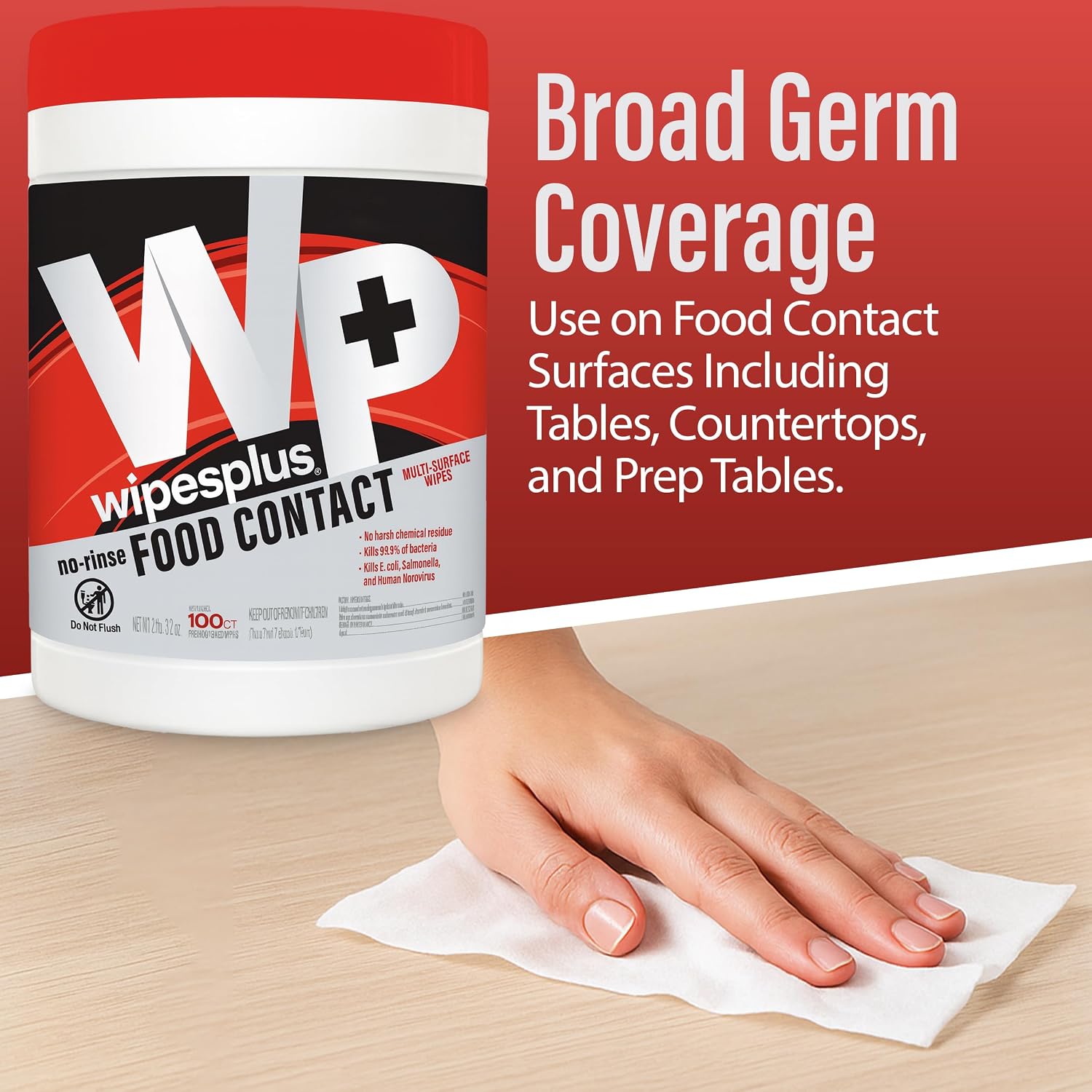 WIPESPLUS Cleaning Wipes All Purpose Food Contact - No Rinse, No Residue, Quick Dry Formula, Disinfecting Wipes For Restaurants, Foodservice, Schools - Canister, 100 Count - Image 6