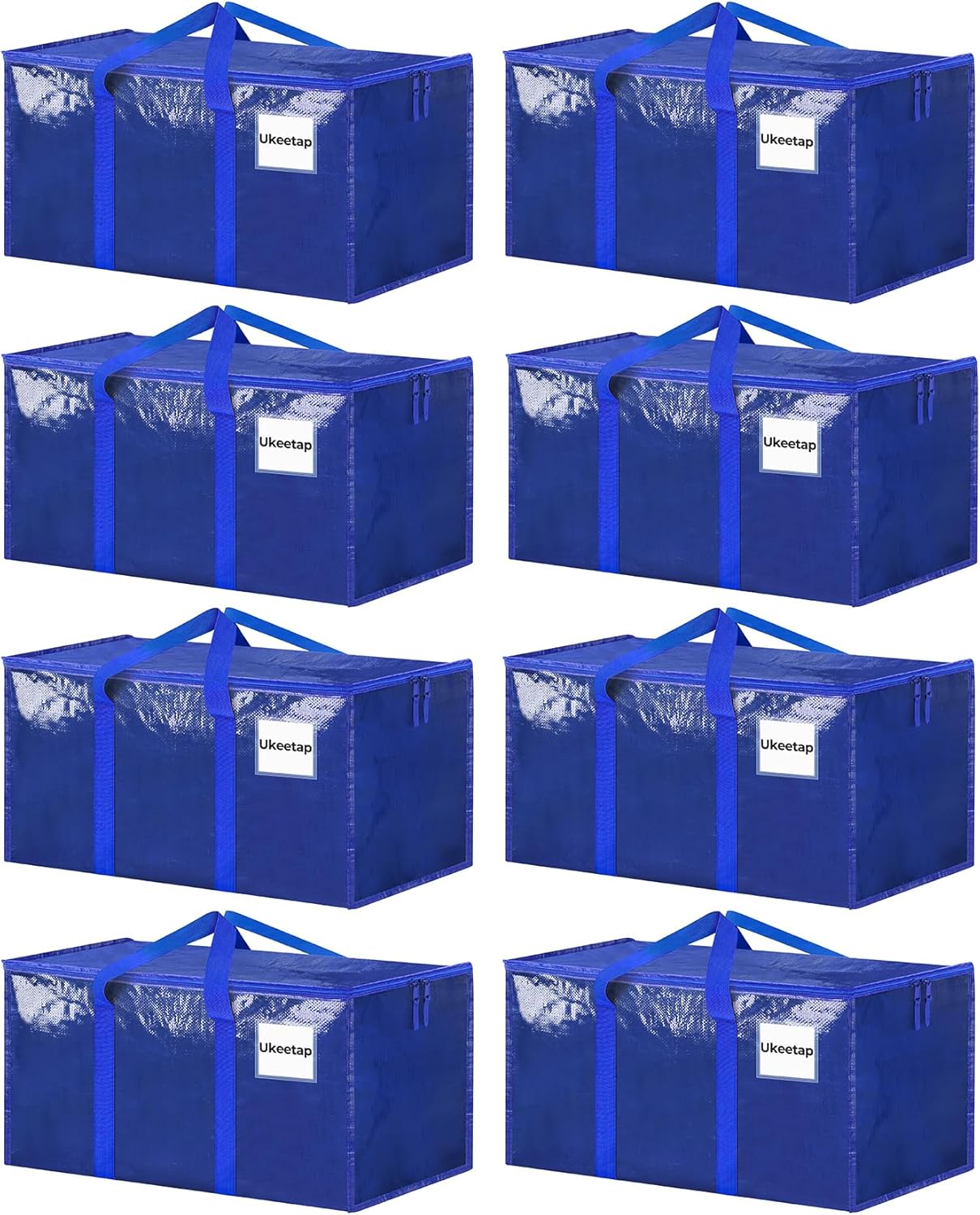 8 Pack Extra Large Heavy Duty Moving Bags, Blue Storage Bins with Lids, Reinforced Handles & Heavy-Duty Zippers Moving Boxes Storage Bags Totes for Clothes Packing, Dorms, College Supplies, Blue