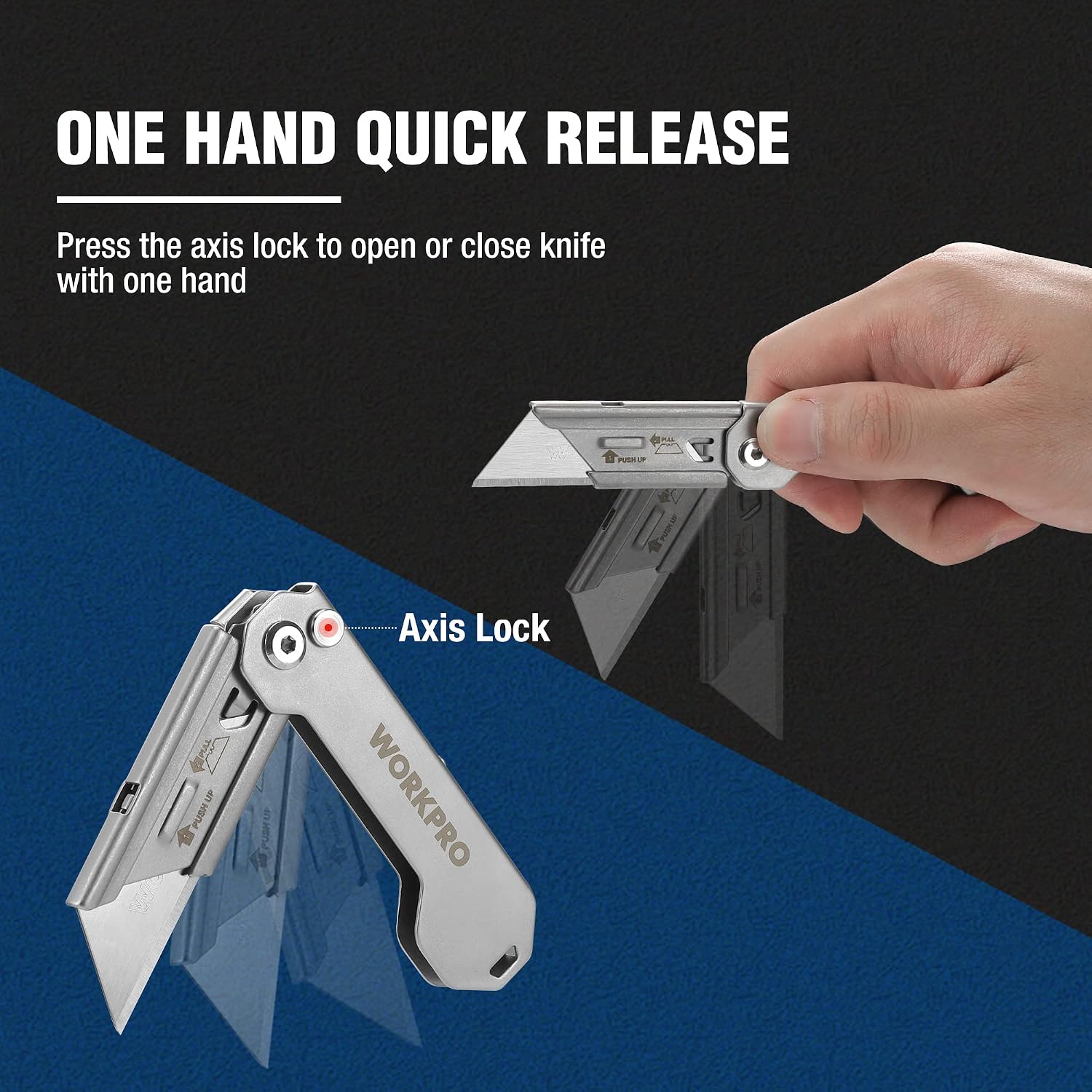 WORKPRO 3-Pack Folding Utility Knife, Quick Change Blades Box Cutter, EDC Foldable Pocket Utility Knife Sets with Belt Clip - Image 2