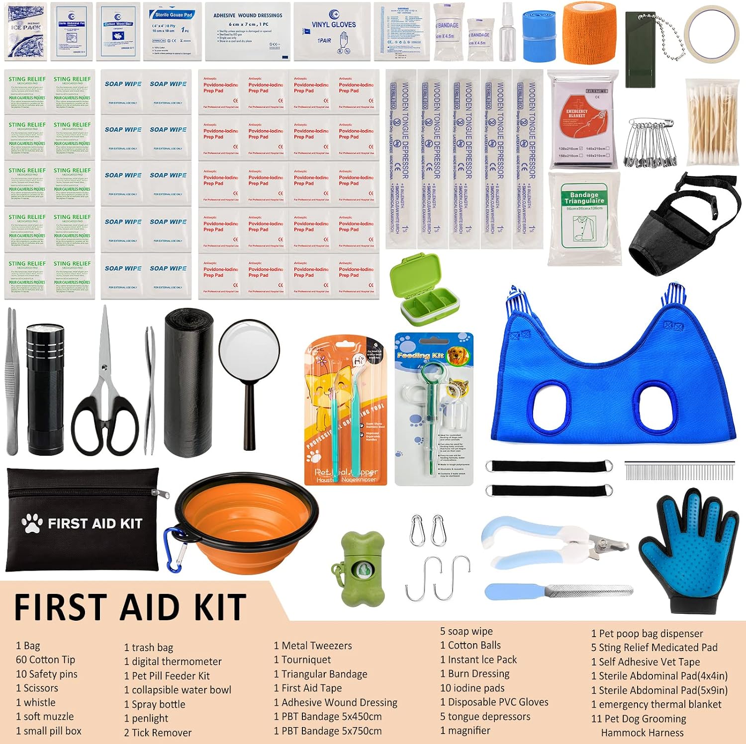 Dog First Aid Kit - Pet First Aid Kit for Dogs Pet Emergency Kit with Grooming Hammock Harness Nail Clipper First Aid Supplies for Home Camping - Image 2