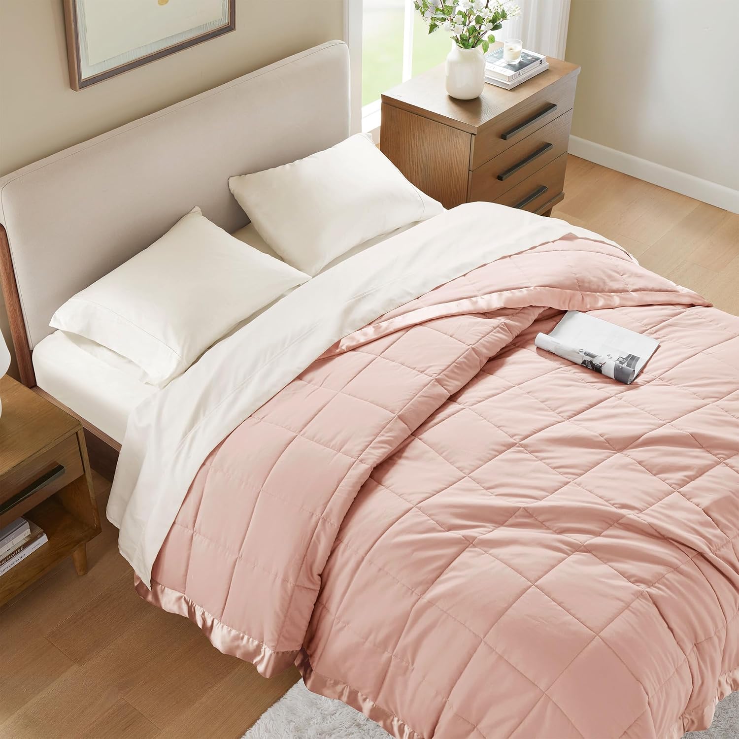 Madison Park Windom Down Alternative Blanket, Premium 3M Scotchgard Moisture Wicking Treatment, Lightweight and Soft Bed Cover For All Season, Satin Trim, Blush Twin - Image 7