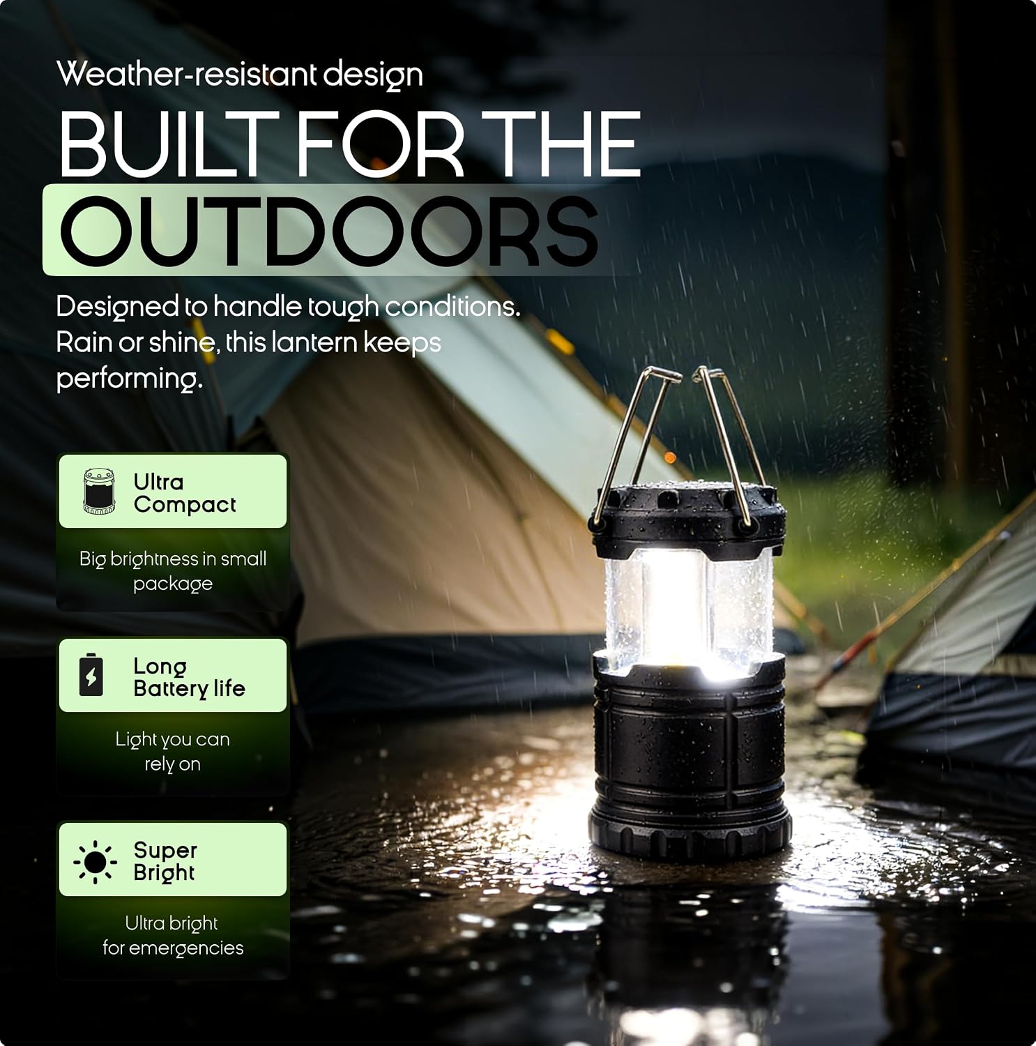 MalloMe LED Camping Lantern, Battery Powered Lanterns for Power Outages, Portable Hanging Collapsible Camping Lights for Outdoor, Home, Emergency, Hurricane Lamp Survival Outage Light 3 x AAA Operated - Image 8