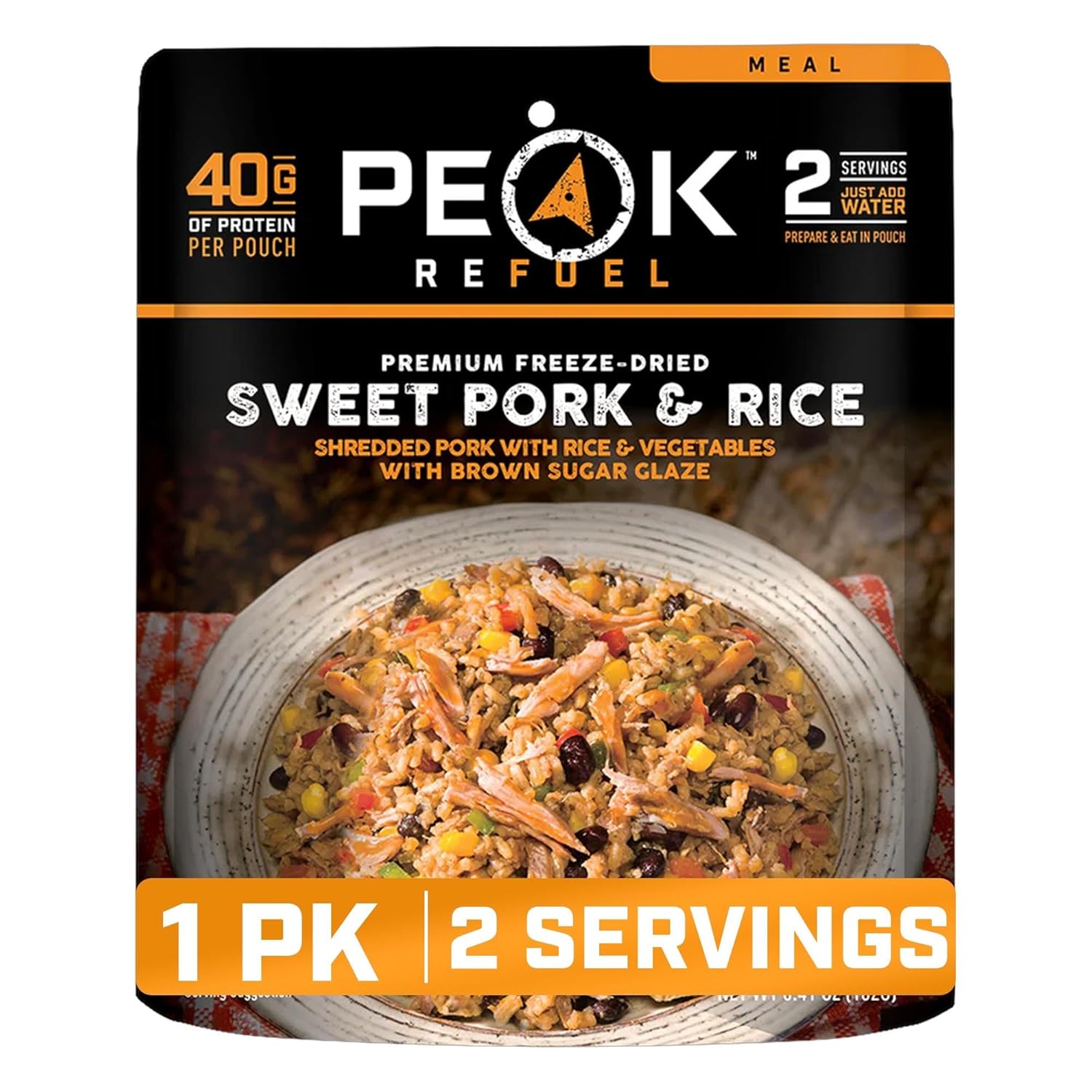 Peak Refuel Sweet Pork & Rice | Premium Freeze Dried Camping Food | Backpacking & Hiking MRE Meals | Just Add Water | 100% Real Meat | 40g of Protein | 2 Serving Pouch