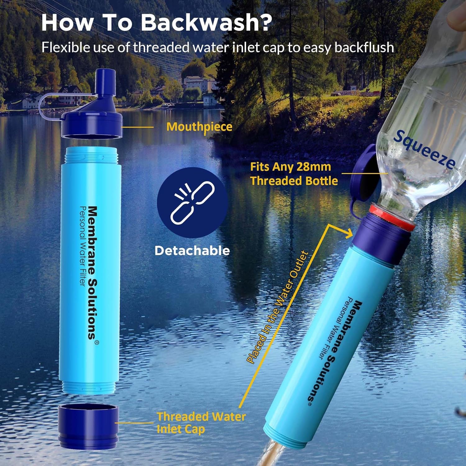 Membrane Solutions Straw Water Filter S1, NSF/ANSI 42&372&401 certificated, Survival Filtration Portable Gear, Emergency Preparedness, Supply for Drinking Hiking Camping Team Family Outing - Image 6