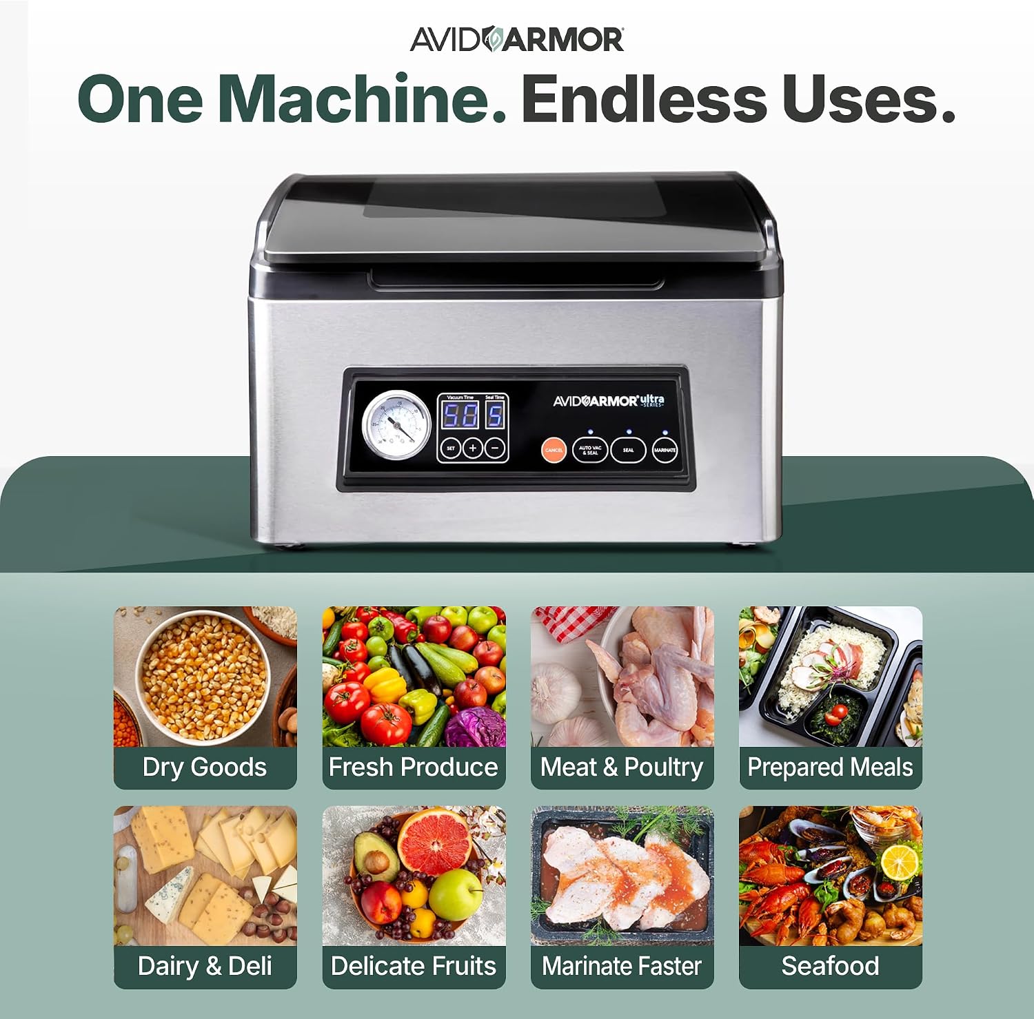 Avid Armor USV32 Chamber Vacuum Sealer Machine – 11.5" Sealing Bar, Glass Lid, Seal Meats, Soups, Sauces & Liquids, Marinate in Minutes, Sous Vide Ready, Accessory Hose Included, Stainless Steel - Image 7