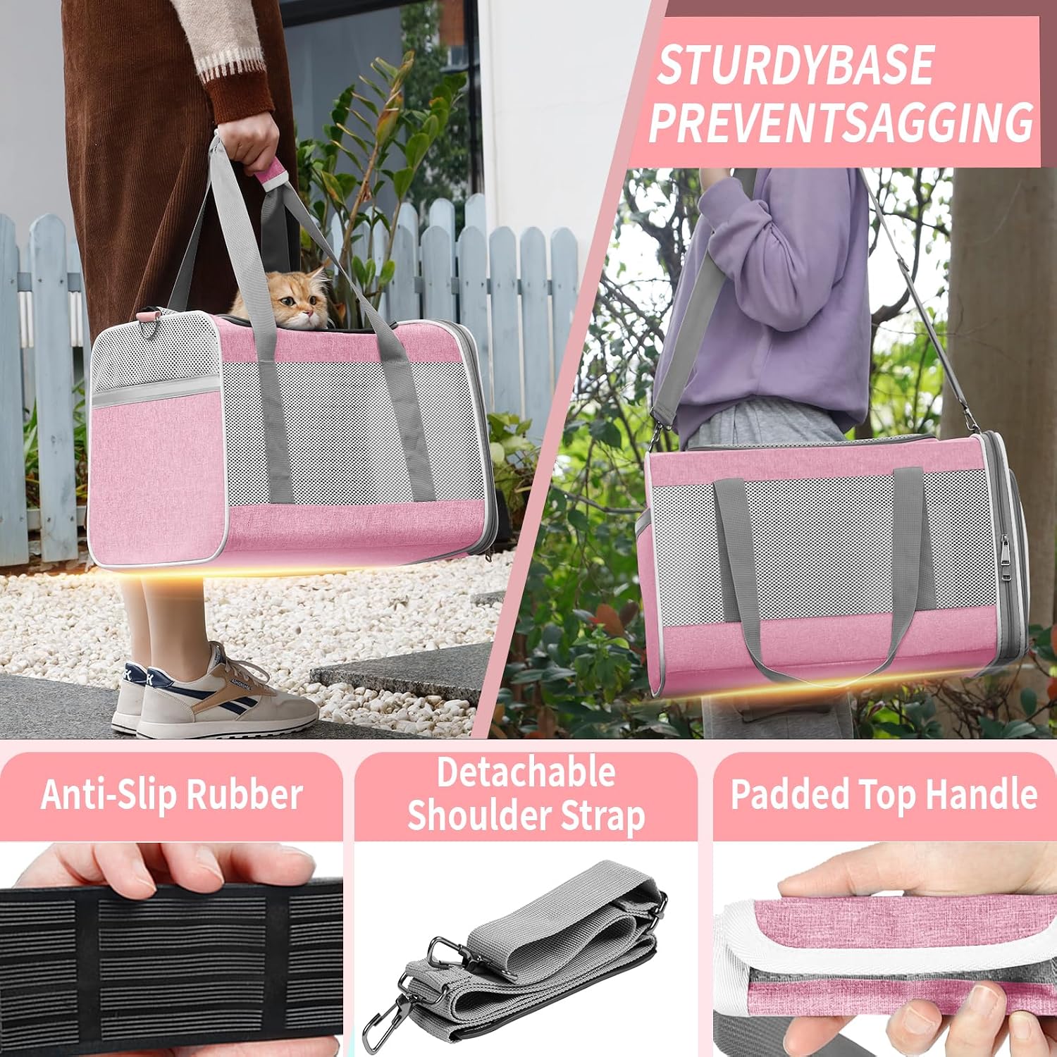GAPZER Cat Carrier 20lbs Top Open/Soft Sided Small Pet Dog Travel Carrying Crate/Collapsible Puppy Transport Carry Bag/Sturdy Pet Cages Chihuahuas Mini Dog 10lbs Pink - Image 4