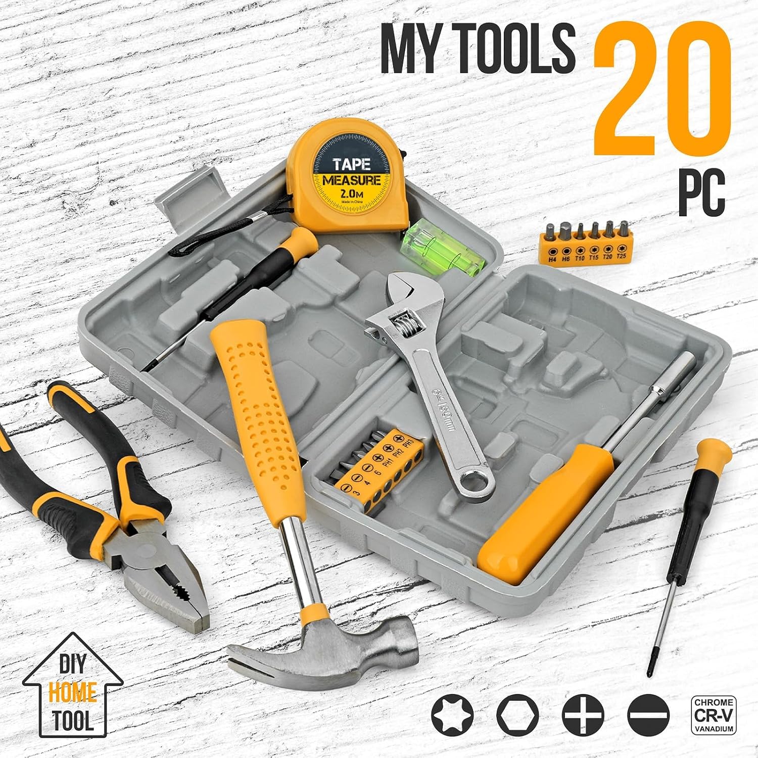 20 Pcs Basic Tool Kit, Compact Home Tool Set with Mini Tool Box, Ideal for Household Repairs, Office Maintenance, Simple DIY, General Tools User-friendly for Beginners, Women & Student(Yellow) - Image 7